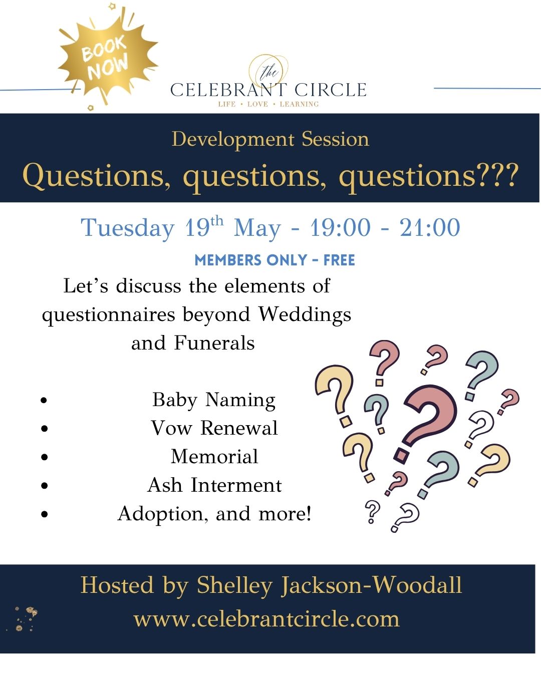 TONIGHT - As celebrants, we understand the importance of a well-crafted questionnaire. While we often focus on those used for weddings and funerals, this session invites you to explore questionnaires for a wider range of ceremonies.
Join us on Tuesday, 19th May from 19:00 - 21:00 as we dive into the essential components that make these questionnaires effective, meaningful, and adaptable for different occasions.
If there’s a specific type of questionnaire you’d like us to cover, feel free to email us in advance; we’d love to include your ideas.
👉 Free for members of the Celebrant Circle
👉 Not a member? Join our membership online today
#CelebrantCommunity
#ProfessionalDevelopment
#celebrantcircleuk
#ProfessionalDevelopment