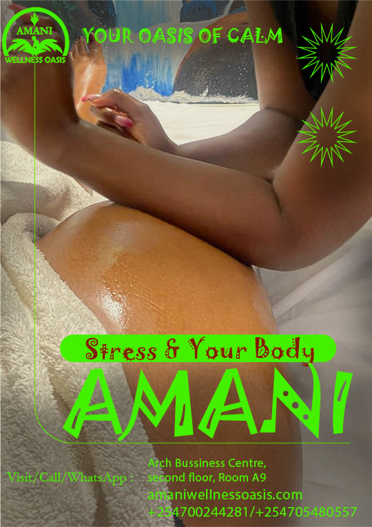 Stress affects your body more than you may realise.
Tension, headaches, fatigue, poor sleep, and low energy can all be signs that your body is carrying stress.
Taking time to rest, relax, and care for your body helps reduce stress and improve overall wellness.
📍 Arch Business Centre, 2nd Floor, Room A9, Along Eastern Bypass
📞 0700 244 281 | 0705 480 557
#StressAwareness #Wellness #SelfCare #AmaniWellnessOasis