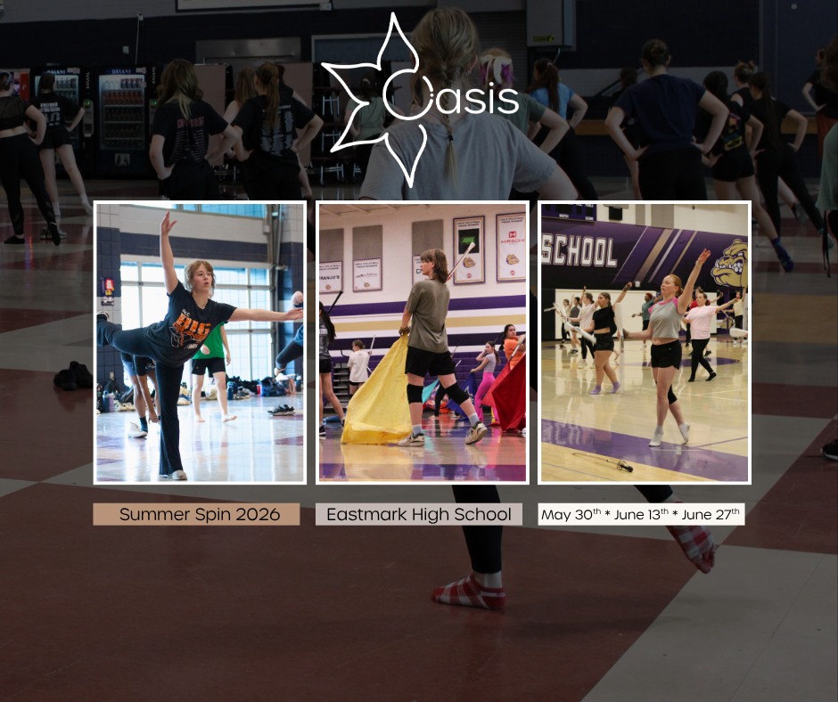 We are getting ready for another year of Oasis Summer Spin! We will be releasing more information in the coming days including how to purchase tickets and clinician bios. We hope you'll join us for some fun out of the sun! 🌻☀
#wgi #oasis2026 #wgaz #winterguard #oasis #colorguard