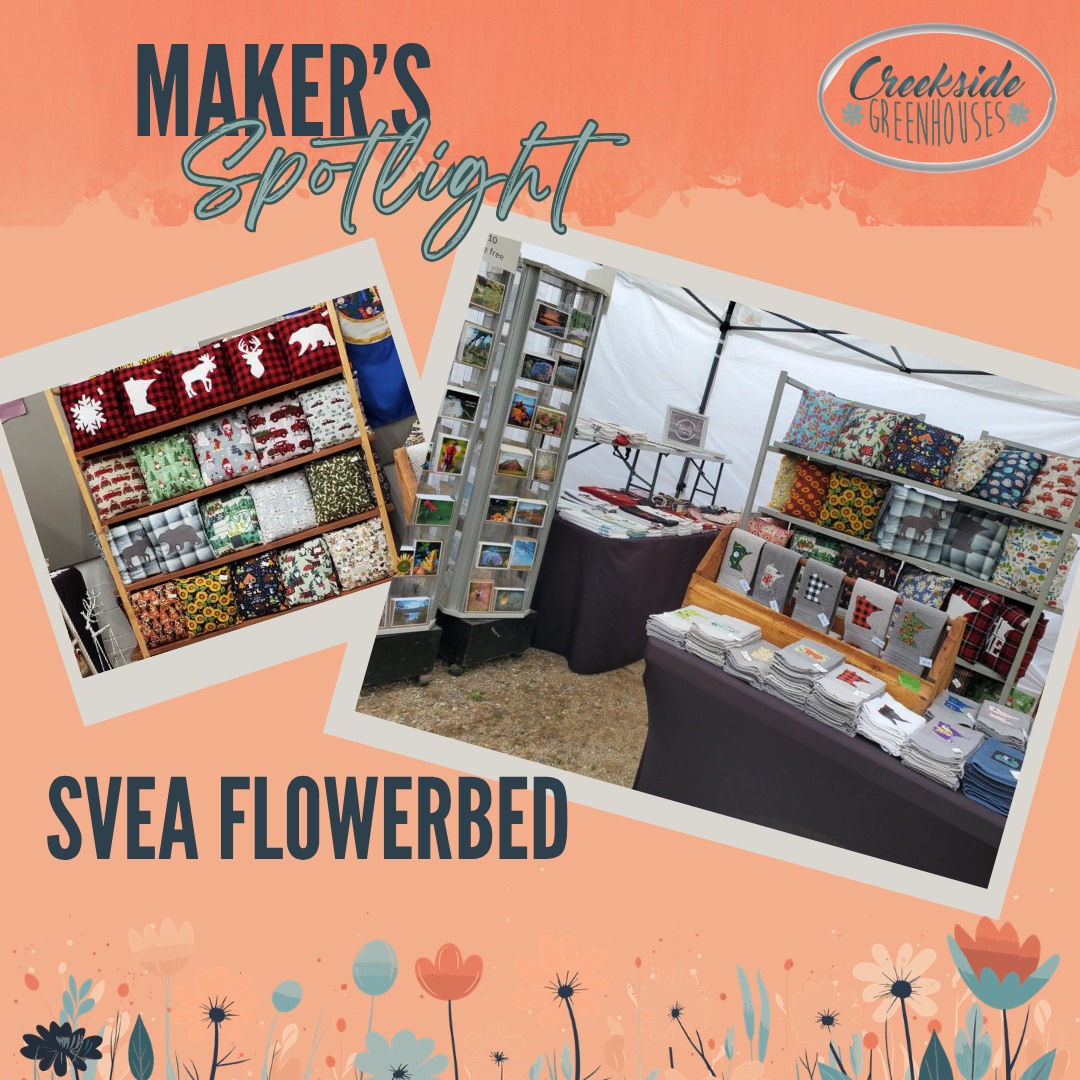 🌸Welcome Back - Svea Flowerbed 🌸
Bonnie Swenson the owner of Svea Flowerbed creates handmade items, photo greeting cards, and canning!
At Creekside Greenhouses for our Maker's Market on Sat May 16th 9a-2p.
#creeksidegreenhouses #creeksidemakersmarket #creeksidegreenhousesmn #creekside #flowerpower #makersgonnamake #makerspotlights