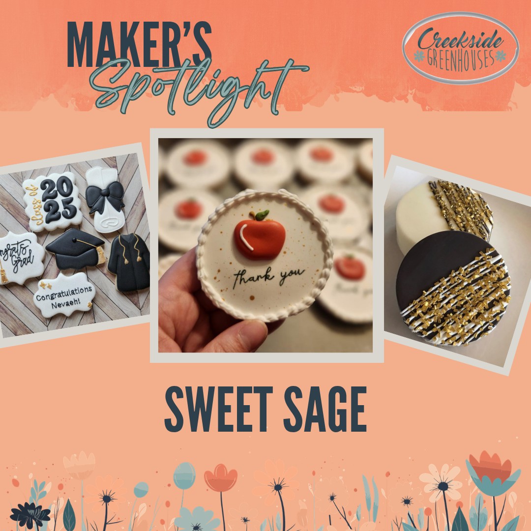 🌸 Welcome Back - @Sweet Sage 🌸
Hi, I’m Baylee Nilsen. I live in Clara City, MN with my husband and our two little ones (ages 4 and 2). I’m a stay-at-home mom and a home bakery business owner, balancing family life while creating sweet treats I love. When I’m not baking, you’ll usually find me cuddled up reading a good book or camping with the family and enjoying the outdoors—soaking up all the little moments that matter most!
At Creekside Greenhouses for our Maker's Market on Sat May 16th 9a-2p.
#creeksidegreenhouses #creeksidemakersmarket #creeksidegreenhousesmn #creekside #flowerpower #makersgonnamake #makerspotlights