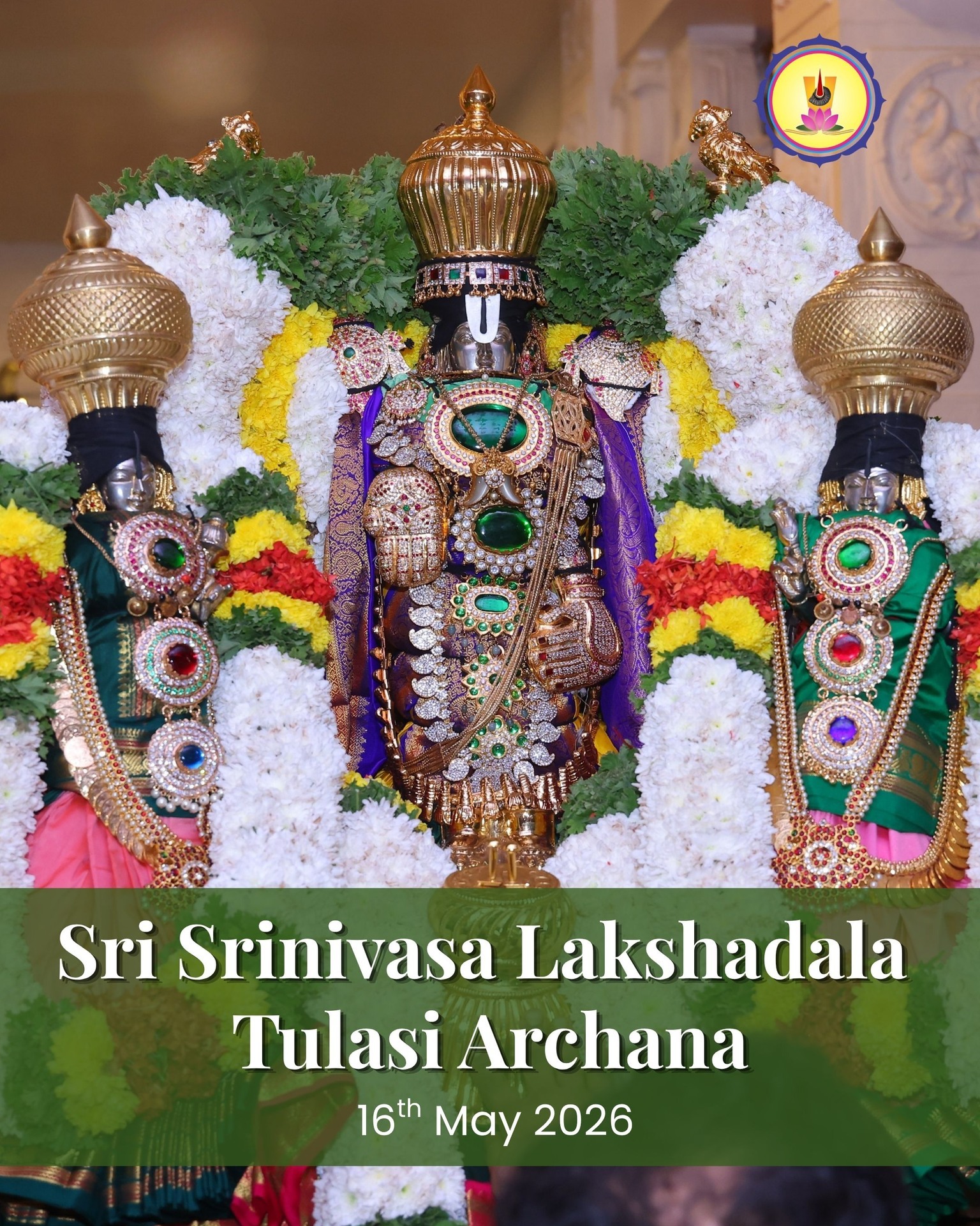 Sri Srinivasa Lakshadala Tulasi Sahasranama Archana is happening on May 16th at Sri Srinivasa Saligrama Devasthanam.
Tulasi is closely associated with Lord Vishnu, and it is believed that he resides in the leaves of the Tulasi plant. Offering Tulasi leaves during worship is said to please the deity and invoke blessings, prosperity, and protection.
With reverence, the sacred Lakshadala Tulasi Archana is performed offering 100,000 Tulsi leaves in devotion to Lord Vishnu.
This holy ritual embodies purity, unwavering faith, and a deep spiritual bond, inviting divine blessings and grace into our lives.
To participate visit www.saligrama.org
#SriSrinivasaSaligramaDevasthanam