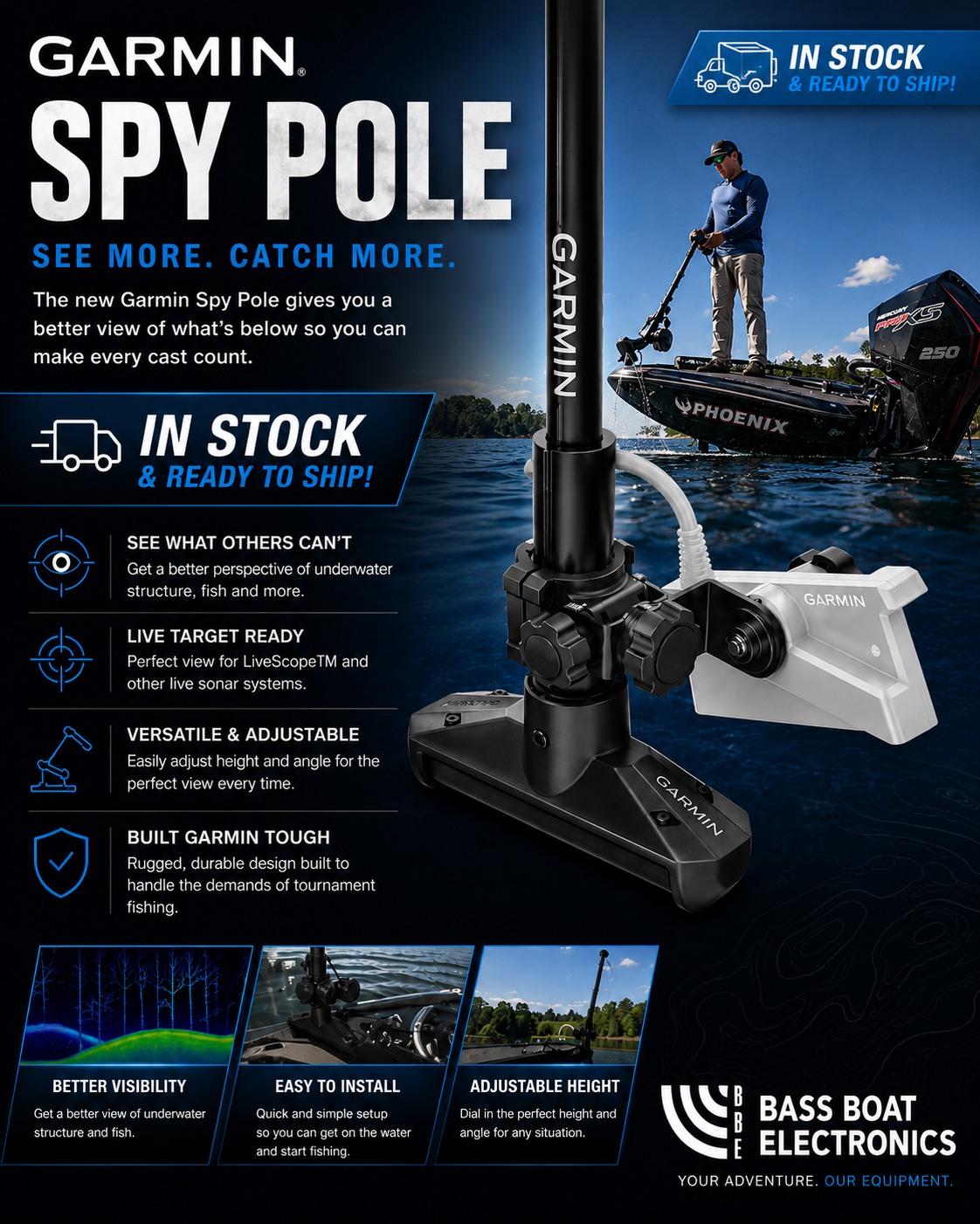 Get the most out of your LiveScope setup with the all-new Garmin Spy Pole.
Built for serious anglers who want smoother control, better visibility, and faster target tracking on the water. 🎣
Whether you’re chasing suspended fish offshore or picking apart brush piles, the Spy Pole helps you stay locked in and one step ahead.
📦 IN STOCK & READY TO SHIP
📍 Available now at https://www.bassboatelectronics.com/online-store/Spy%E2%84%A2-Pole-42-Motorized-Pole-Mount-with-GT360UHD-Transducer-Kit-p821754113
#Garmin #GarminMarine #SpyPole #LiveScope #BassBoatElectronics #BassFishing #FishingElectronics #ForwardFacingSonar #TournamentFishing #FishFinders #BassBoatLife