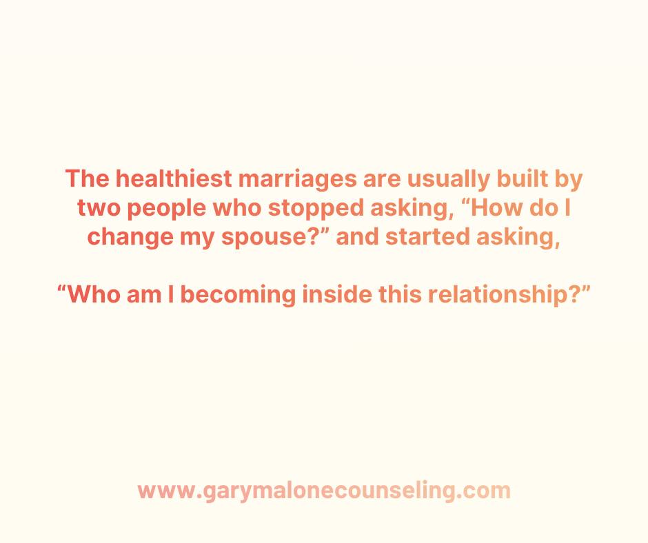 Most people think marriage change requires both people changing at the same time.
And yes…eventually, healthy marriages require mutual effort.
But a relationship can absolutely begin changing when one person changes how they show up.
Because marriages are systems.
When one person becomes less defensive…the tone shifts.
When one person stops escalating…�the cycle gets interrupted.
When one person learns to stay calm instead of proving a point…�conversations stop feeling like war.
A lot of couples are stuck in accidental choreography.
One criticizes.�The other withdraws.�One pursues harder.�The other shuts down more.
Over and over.
Most people are waiting for their spouse to go first before becoming softer, calmer, safer, or more accountable.
But somebody has to stop feeding the same pattern.
Now let me be clear…
This does NOT mean tolerating abuse, carrying the entire relationship alone, or becoming emotionally enlightened while your spouse acts like they’re auditioning for a reality show.
That’s not healthy leadership.�That’s survival.
But many marriages stay stuck because both people are standing there emotionally saying: “I’ll change when they change.”
That’s a standoff. Not intimacy.
Sometimes the healthiest thing you can do is become someone who no longer feeds the dysfunction.
You repair faster.�You listen differently.�You regulate before reacting.�You get curious instead of combative.�You take ownership without immediately defending yourself.
And strangely enough…that often changes the emotional climate of the relationship.
Not always.
But more than people think.
Because emotional maturity is contagious.�And so is emotional chaos.
That’s why so much of my work with individuals focuses on helping them strengthen the internal architecture required for healthy partnership: shame resilience, nervous system regulation, differentiation, emotional literacy, attachment awareness, internal boundaries, self-trust, and value congruence.
The healthiest marriages are usually built by two people who stopped asking, “How do I change my spouse?” and started asking, “Who am I becoming inside this relationship?”