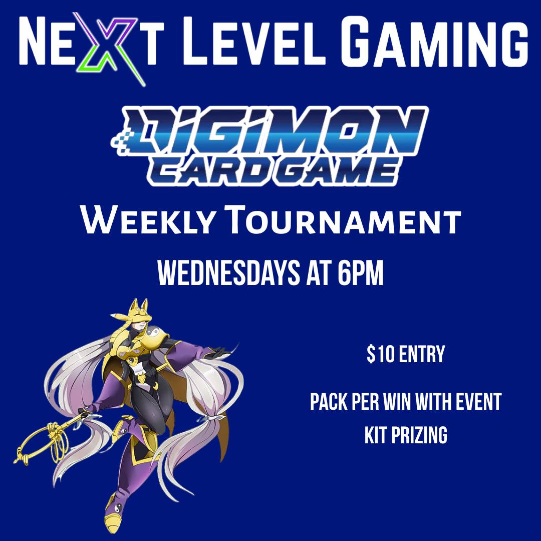 We host our weekly Digimon tournaments on Wednesdays at 6pm! The tournaments are a $10 entry and top players will receive pack per win and event kit prizing. Players must be signed up on BANDAI TCG+ to enter the event. We look forward to seeing everyone there!
#digimon #tcgcommunity #tcg #digimontcg #smallbusiness #tcgcollector #tournament