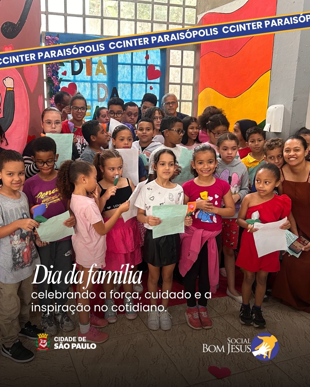O Dia da Família nos CCInter Paraisópolis foi celebrado em homenagem às mães, que são força, cuidado e inspiração no cotidiano.
Foi um momento de encontro, afeto e valorização, reafirmando que família é também espaço de acolhimento e transformação.
Cada abraço, cada sorriso e cada gesto de carinho mostraram que o amor materno é a base que sustenta e fortalece nossas comunidades. ✨
#DiaDaFamília #CCInterParaisópolis #ONG #diadasmaes #projetosocial