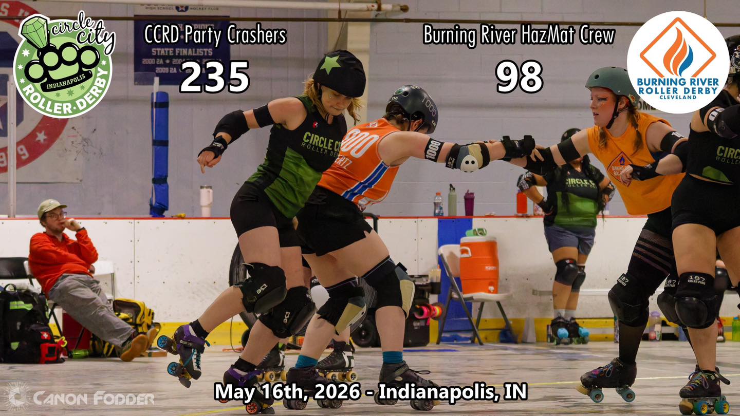 Party Crashers slip n slide into a win against @burningriverrollerderby Thanks for a great time!
Final Score:
CCRD - 235
BRRD - 98