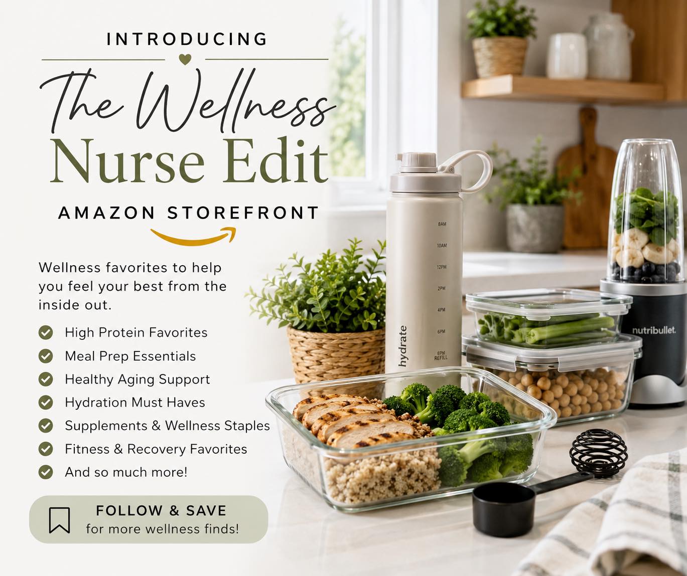 I’m so excited to officially share my new Amazon storefront, The Wellness Nurse Edit!
As an ICU nurse and holistic nutritionist, I’m passionate about helping make wellness feel more realistic, simple, and sustainable. I’ll be sharing some of my favorite wellness finds including:
• kitchen favorites
• meal prep essentials
• longevity tools
• hydration must haves
• snacks & protein finds
• supplements and wellness staples
• fitness and recovery favorites
These are products I personally use, love, or recommend to help support everyday health, energy, strength, and vitality.
Be sure to check out my storefront, save your favorite finds, and follow along to stay connected as I continue adding more wellness essentials and healthy living favorites!
I’m happy to be your trusted source for one stop wellness shopping💚
If you have a product I need to check out feel free to leave me a link!
Always in health,
Kellie
The Wellness Nurse Edit 🔗
https://a.co/d/0eCBC8c3