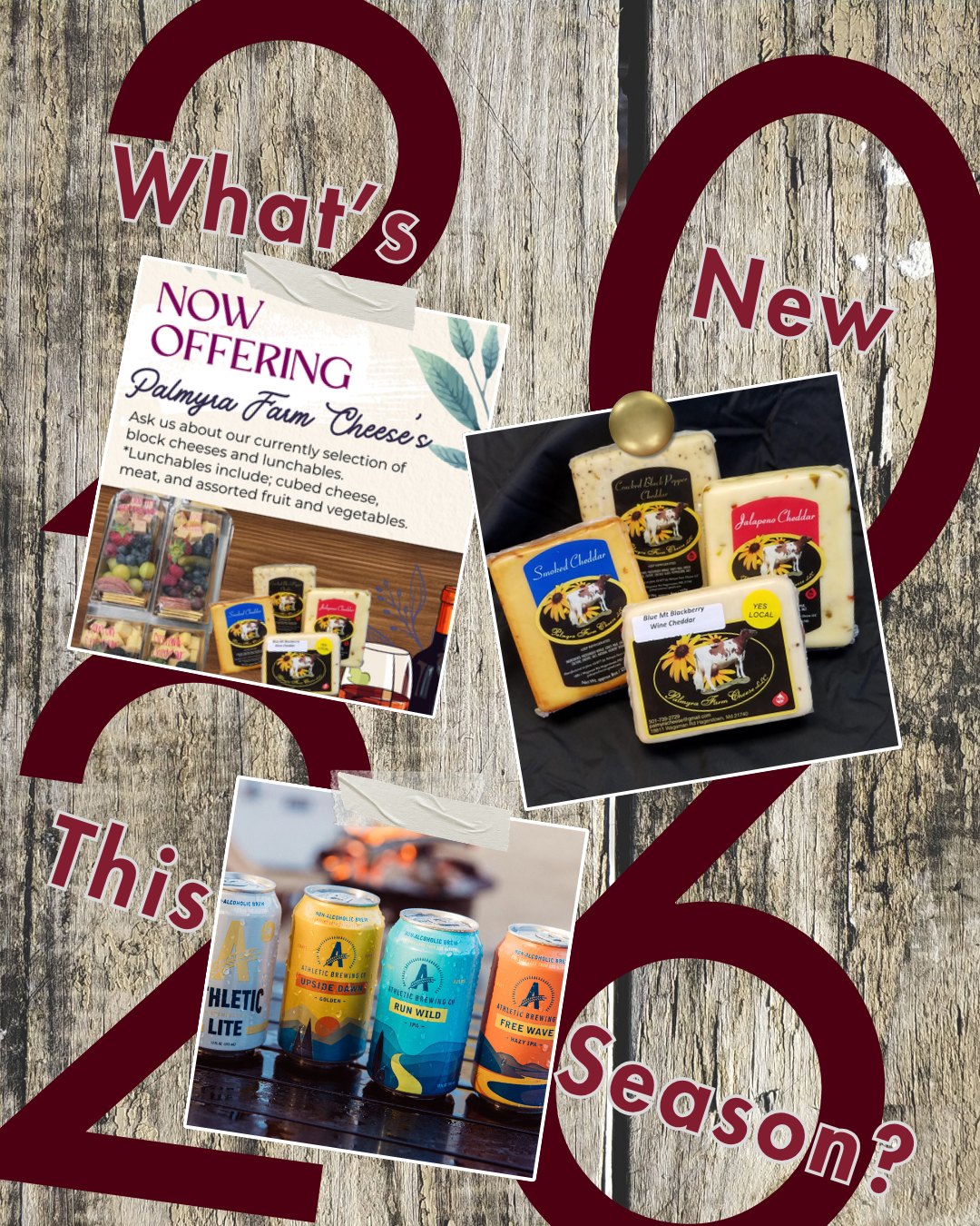 We are now fully into the 2026 season! If you have not yet been in we have a few new offerings this season. We are offering a rotating selection of blocks of @palmyracheesemd as well as lunchables prepared by @ruths.market .
For those watching their alcohol intake, we are also offering a rotating selection of Athletic Brewing Company non-alcoholic brews.
*We are still offering non-alcoholic versions of our cocktails as well.
Come hang out with us this weekend and enjoy the beautiful weather!
Open 12-6pm Saturday and Sunday with music 1-5pm both days.
#wineoclock #winelovers #wineryfun #antietamnationalbattlefield #antietamcreek #LiveMusicLovers #livemusicrocks #LiveMusicVibes #winerylife #winery🍷 #winery