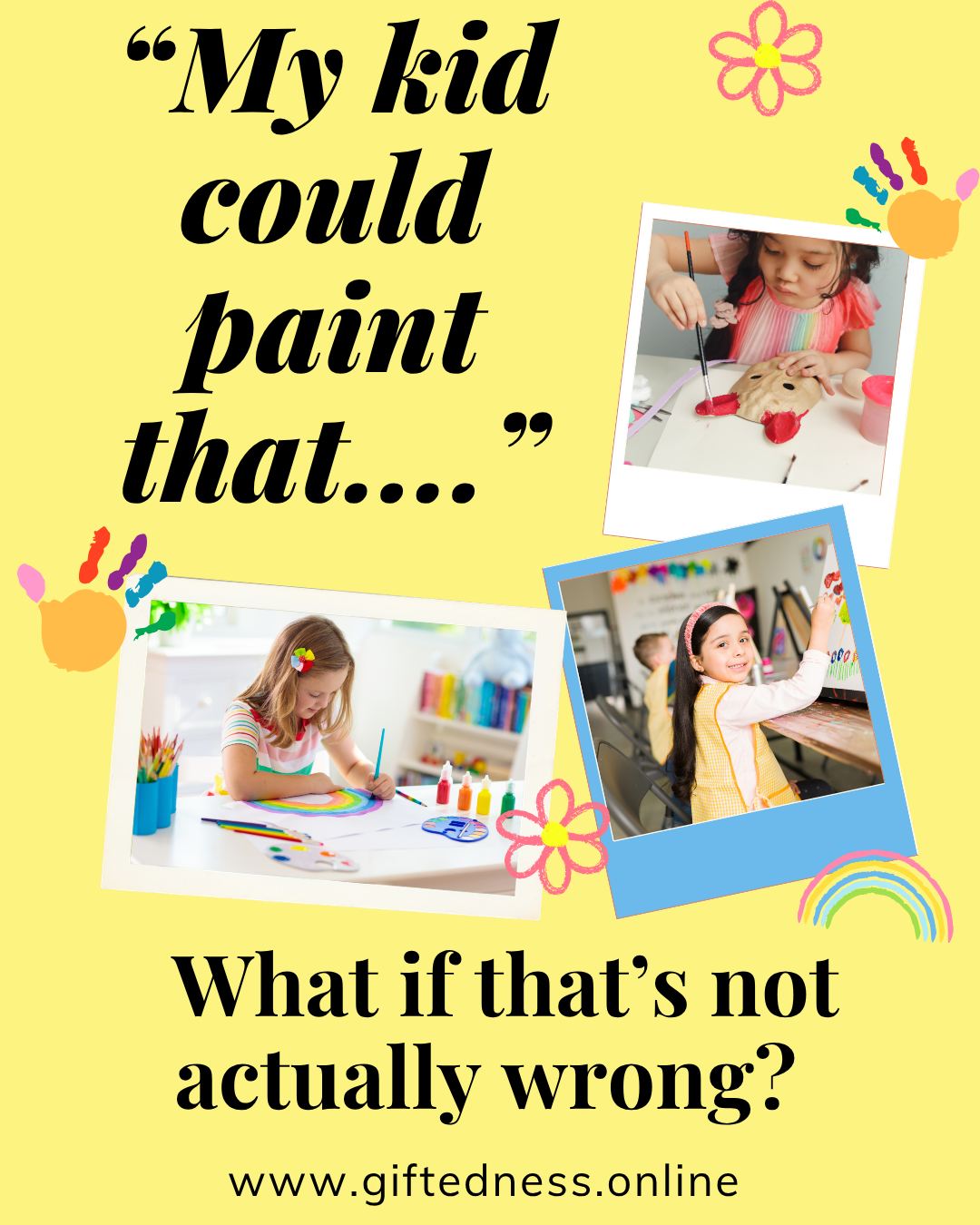 We often associate artistic giftedness with realism—detailed drawings and technical skill.
But this research challenges that assumption.
In four studies, non-experts were asked to distinguish between abstract paintings made by professional artists, child prodigies, and typical children. While participants could reliably distinguish typical child art from both artists and prodigies, they could not consistently tell the difference between abstract prodigies and professional artists.
Even more striking: prodigy artwork was often mistaken for that of adult artists.
What set these works apart wasn’t realism—it was perceived intentionality and structure.
💛 This suggests a different form of giftedness: not drawing what you see, but organizing, composing, and expressing in ways that reflect sophisticated cognitive processing.
So next time you hear: “My kid could paint that,”
the deeper question is—could they do it with purpose and structure?
Drake, J. E., & Jose, A. (2025). Maybe your child could have painted that: Comparing abstract works by artists, abstract art child prodigies, and typical children. Psychology of Aesthetics, Creativity, and the Arts, 19(3), 535–544. https://doi.org/10.1037/aca0000558
#GiftedEducation #giftedandtalented #giftedadults #giftedness #gifted #giftedchild #achievement #art #artist #Prodigy
