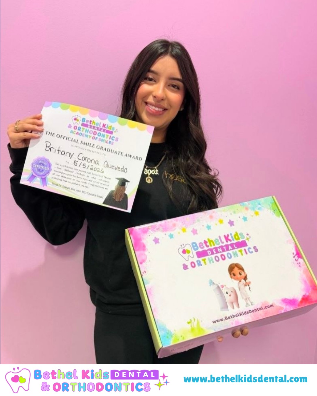 Look at her go! 🎉✨
Britany, you worked hard for that smile and now you have the certificate to prove it! 🦷🏆 Congratulations on graduating from our Academy of Smiles, we'll miss seeing you in the chair! 💕
📅 Book your child's appointment today!
👉 www.bethelkidsdental.com/copy-of-main-appointments-rw
📍 Find us at any of our three locations:
🦷 Lodi
531 W. Kettleman Lane, Lodi, CA 95240
📞 (209) 400-2018 | bkdlodi@bethelkidsdental.com
🦷 Manteca
1660 W. Yosemite Ave. Ste. 1, Manteca, CA 95337
📞 (209) 500-1910 | bkdmanteca@bethelkidsdental.com
🦷 Sacramento
3633 Bradshaw Rd. Ste. A, Sacramento, CA 95827
📞 (916) 810-2025 | bkdsacramento@bethelkidsdental.com
🌐 www.bethelkidsdental.com
#BethelKidsDental #SmileGraduate #AcademyOfSmiles #OrthoJourney #BracesOff #SmileTransformation #KidsOrthodontics #PediatricDentist #DentalMilestone #HealthySmiles #SmileGoals #GradVibes #ProudMoment #KidsDentistry #LodiCA #MantecaCA #SacramentoCA #CaliforniaDentist #BeautifulSmile #OrthoLife