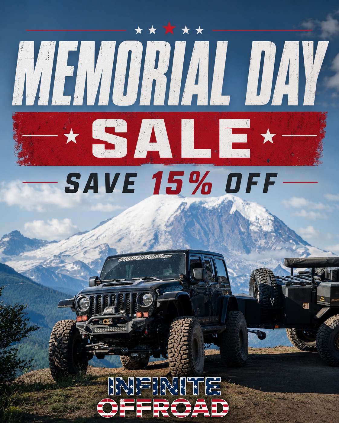 As we enter into Memorial Day Weekend, we'd like to take this time to honor and remember the heroes who gave everything for our freedom. Today, we are kicking off our Memorial Day Sale as a small way to celebrate the spirit of this holiday.
Save 15% on all Infinite Offroad products with code MEMORIAL26. Valid through 5/25.