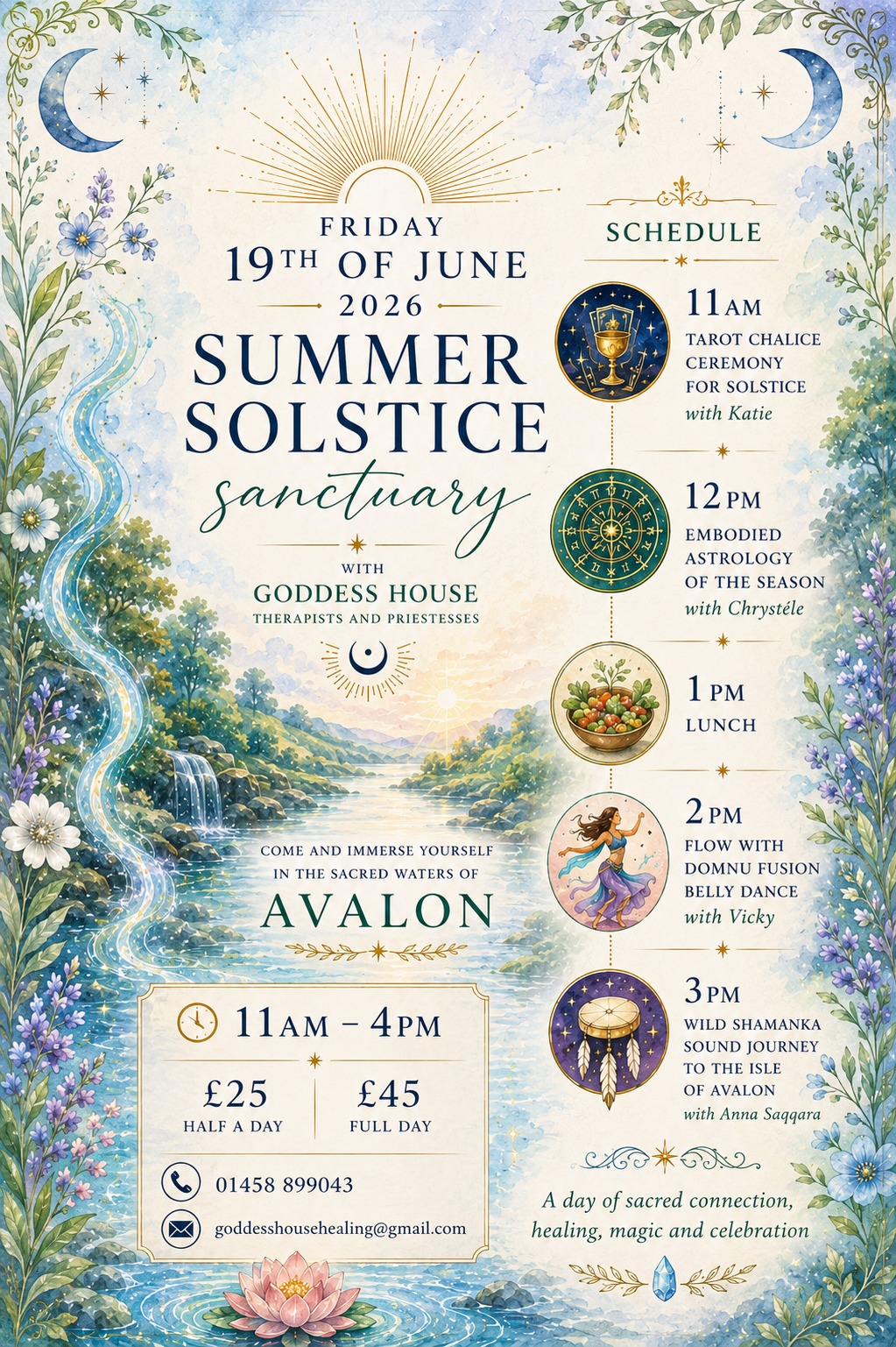 💙 SUMMER SOLSTICE SANCTUARY💙
Join us at Goddess House for a day celebrating the beauty of Summer!
Flow with ceremonies, connect with the stars, dance with the elements, enjoy a powerful sound journey.
A full or half day experience.
Just drop in on the day!
More information contact us at Goddess House Glastonbury
#avalon #GoddessEnergy #goddesswisdom #ladyofavalon #glastonbury #summersolstice #summersolsticecelebration