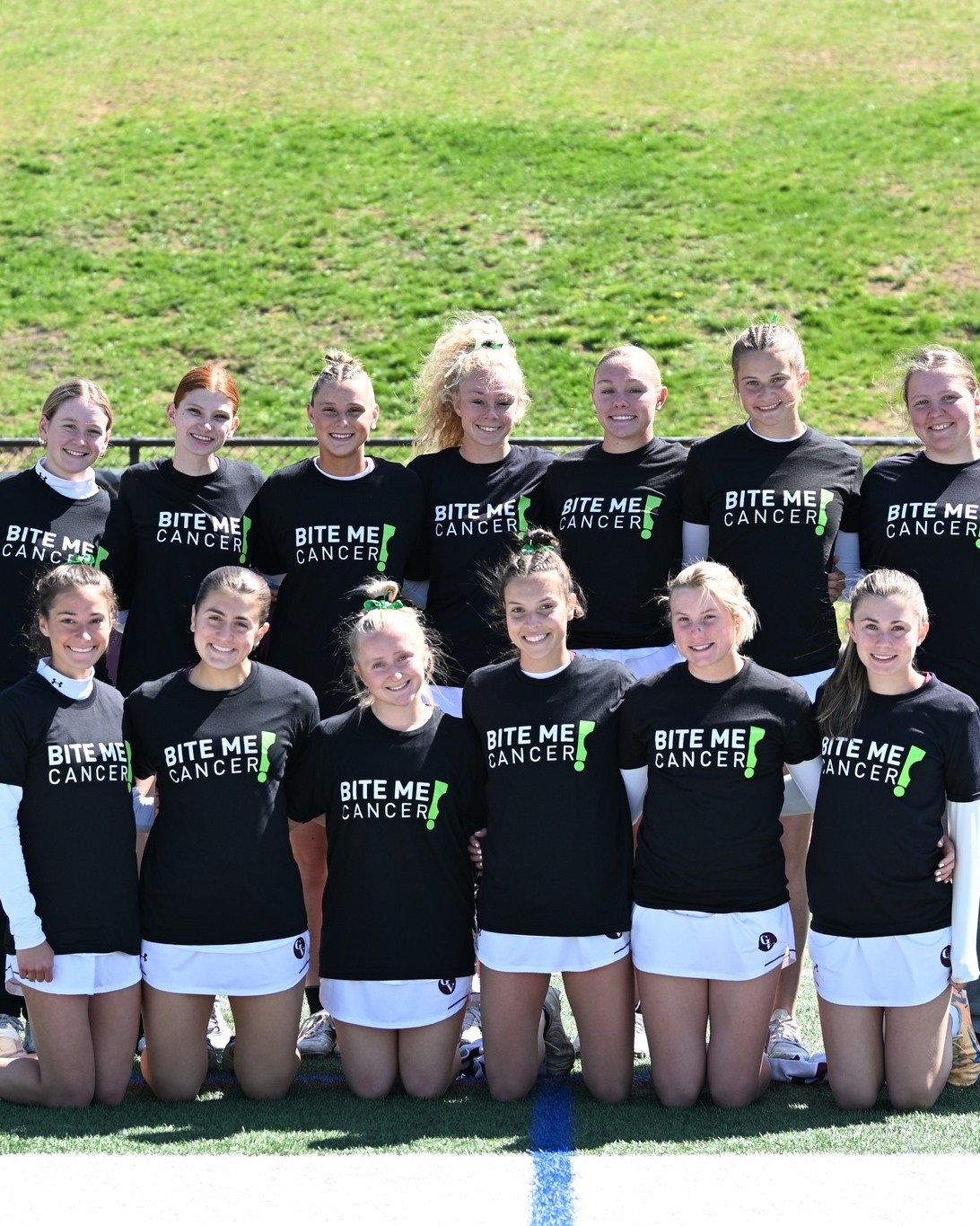 What happens when a teenager (Abigail) is diagnosed with cancer and is a motivated lacrosse player who received a Bite Me Cancer Teen Support Bag? She starts doing fundraisers to help our foundation! This is her 2nd team/school fundraiser that she held recently! WOW! The team pic had be cropped - sorry - but you can see the full team on our FB page! Abigail is in the back row with red hair. 💚