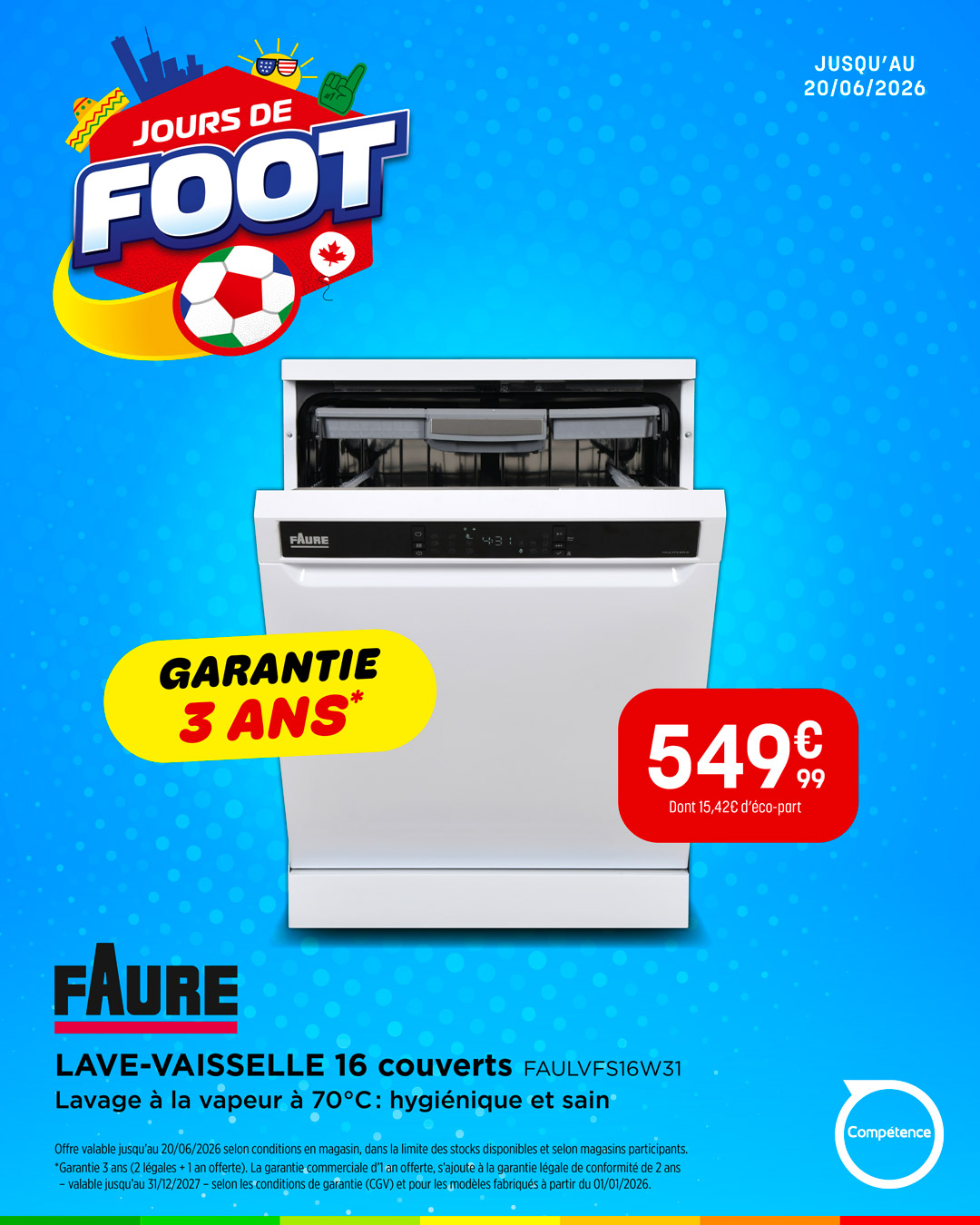 🍽️✨ Simplifiez-vous la vie en cuisine !
Avec le lave-vaisselle FAURE 16 couverts, profitez d’une grande capacité et d’un lavage à la vapeur à 70°C pour une vaisselle propre et hygiénique 🧼
Idéal pour les repas entre amis devant les matchs ⚽
👉 Rendez-vous dans les magasins Compétence pour en profiter !
⏳ Offre valable jusqu’au 20/06/2026
https://www.magasinscompetence.fr/
#MagasinsCompétence #Faure #LaveVaisselle #Cuisine #CoupeDuMonde #OffresSpeciales