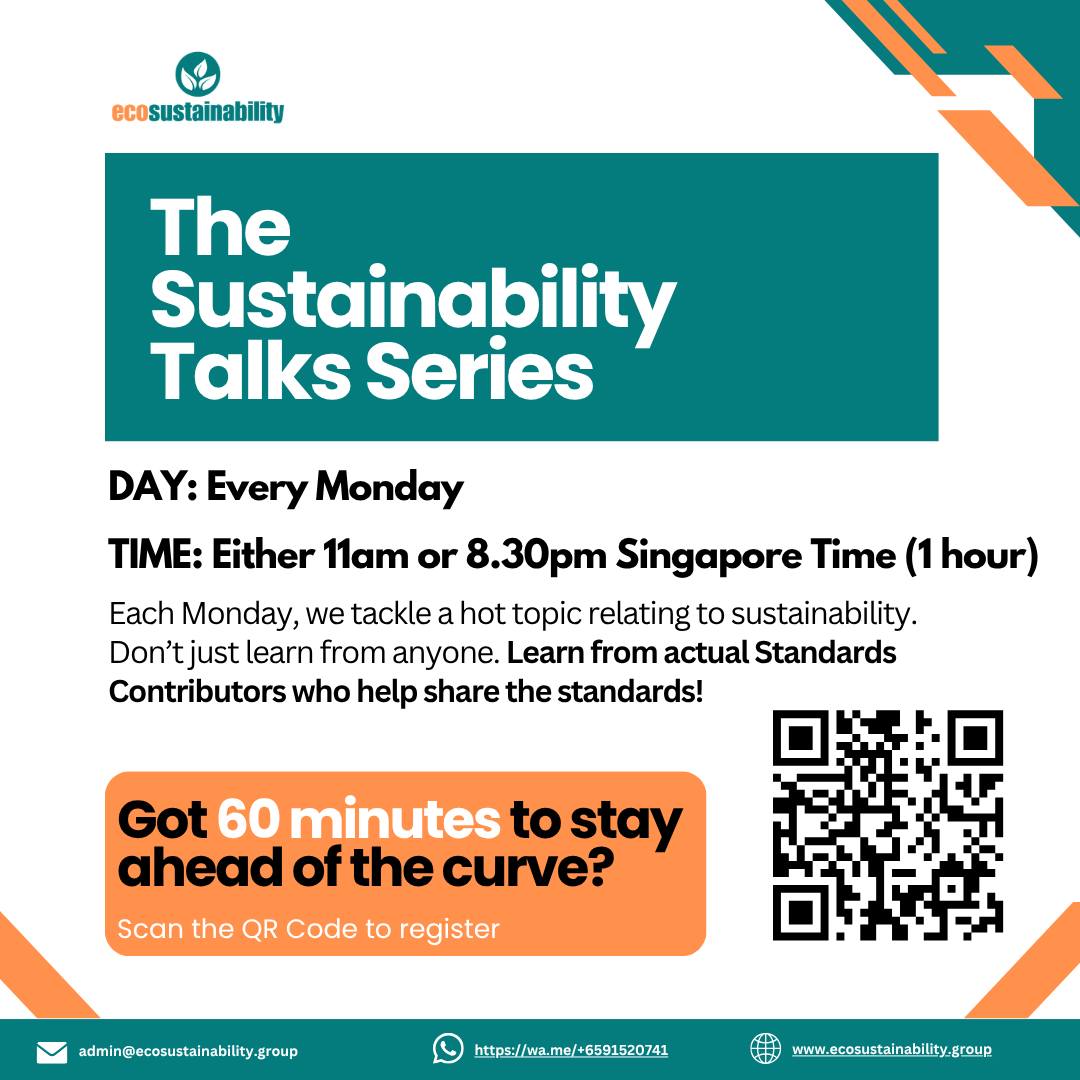 The Sustainability Talks Series wraps in two weeks. Free. 60 minutes.
Here's what's left:
π
Mon, 15 Jun 2026 β Sustainability as a Driver of Business Advantage
β° 11AM Singapore Time Teng Low on how sustainability has quietly become a cost-of-capital lever, a procurement gate, and a talent filter, and what most companies still miss.
π
Mon, 22 Jun 2026 β Malaysia National Sustainability Reporting Framework β° 8:30PM Singapore Time Hoo Heng Heng on Bursa Malaysia's NSRF, what it requires now, and which suppliers feel it next.
If sustainability touches your work β finance, ESG, policy, strategy, or just the boardroom conversation that keeps resurfacing β these are the cleanest 60 minutes you'll spend on a Monday.
πΈ All free
π Register to get your Zoom link: https://forms.gle/UzKab4ic6Y75DDt19
Pick one. Pick both. Same form.