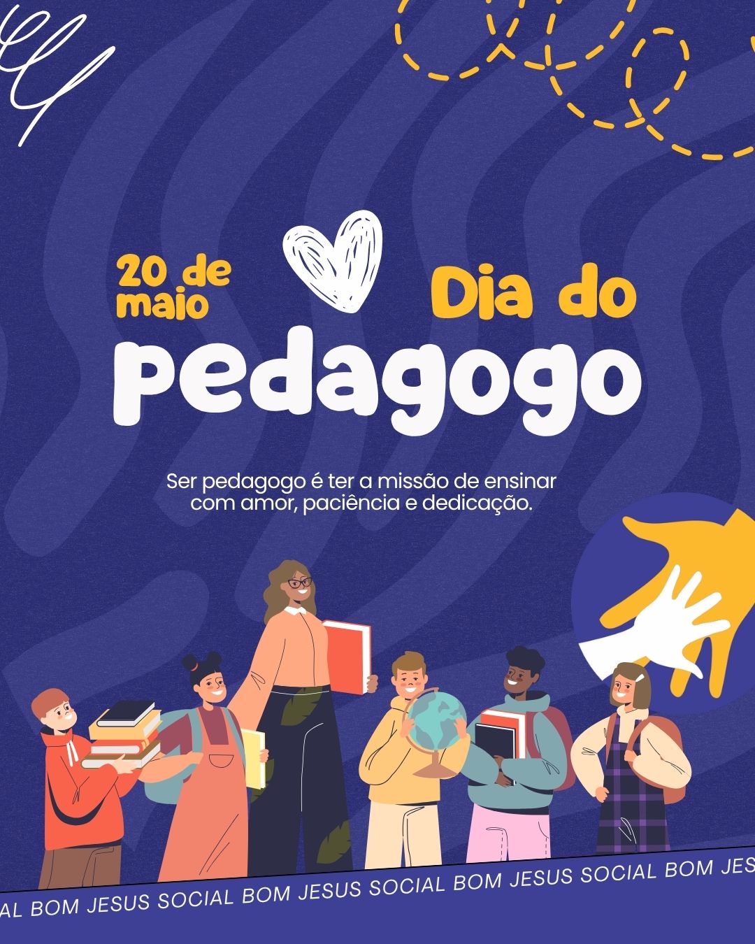 Ensinar com amor é transformar vidas.✨💛
Hoje celebramos o Dia do Pedagogo, homenageando profissionais que dedicam sua vida ao ensino e ao cuidado com cada etapa do desenvolvimento humano.
Com amor, paciência e dedicação, os pedagogos transformam salas de aula em espaços de descobertas, fortalecem vínculos e ajudam a construir caminhos de autonomia e dignidade.
O Social Bom Jesus reconhece e valoriza essa missão que vai muito além do ensinar: é também inspirar e transformar vidas.