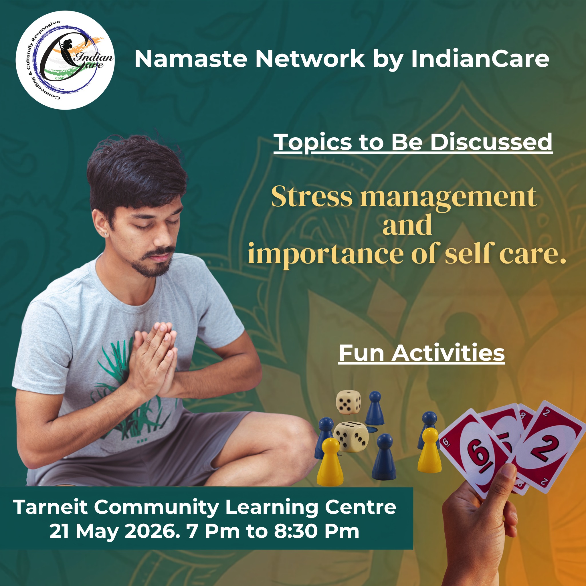 Namaste Network – Men’s Gathering
Hi everyone! If you are an Indian man (age 18 to 50), this session is for you.
Tarneit Community Learning Centre
21 May 2026. 7 Pm to 8:30 Pm
See you there!
#namastenetwork #indiancare #indianmen