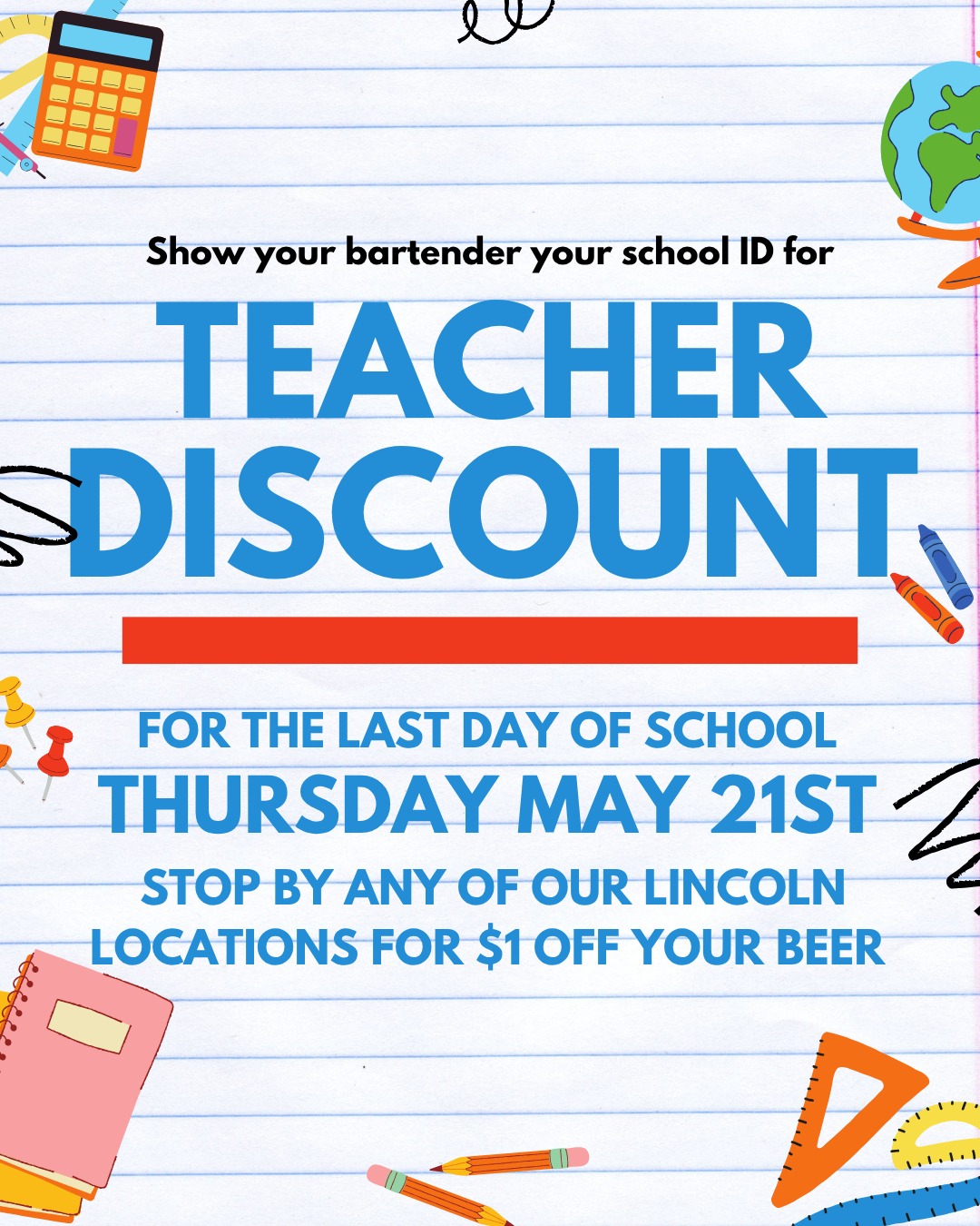 Lesson plans, early mornings, endless emails… you’ve earned this 🍺📚
Teachers get $1 off beers — just show your school ID and let us pour you a well-deserved break!
