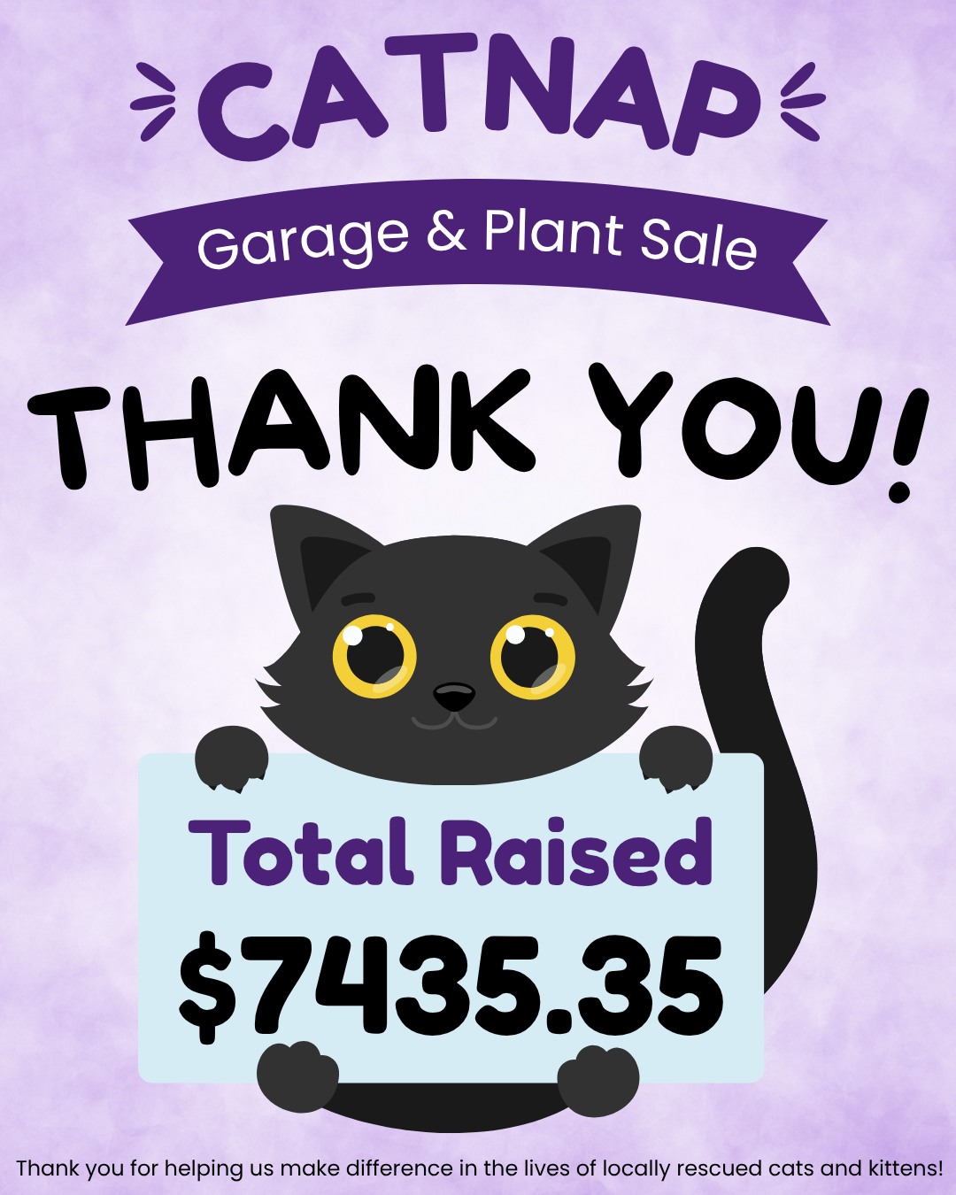 🐈⬛ RECORD BREAKING SUCCESS 🐈
The 2026 CatNap Garage & Plant Sale raised an incredible $7,435.35 for locally rescued cats and kittens!
A huge shout out and heartfelt thank you to everyone who helped make this event such an amazing success — our dedicated volunteers, generous donors, supporters, shoppers, plant lovers, and everyone who helped spread the word.
And thank you to @jacks_grilledcheese food truck for attending the garage sale and adding to the festivities.
All funds stay right here in our community to help locally rescued cats and kittens receive the care, food, shelter, and medical attention they need.
Together, we are making a difference — one cat at a time. 🐾