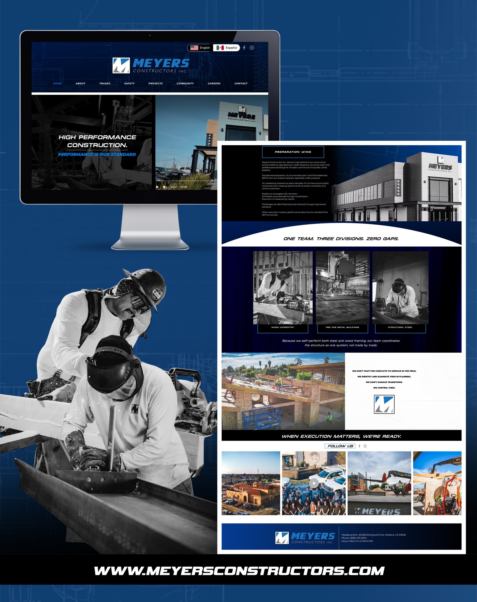 The new Meyers Constructors website is now LIVE. Visit us at www.meyersconstructors.com to learn more about our high-performance construction company, the trades we offer, and the projects that define our work.
Now fully readable in both English and Spanish.