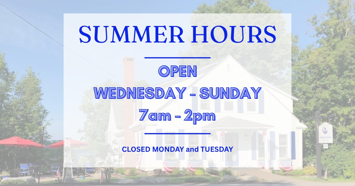 Summer hours are here!! ☀️😎
The Blue Loon is now open Wednesday–Sunday • 7am–2pm (kitchen closes daily at 1:45 pm).
Closed Monday and Tuesday.
Looking forward to a great summer with you! 💙