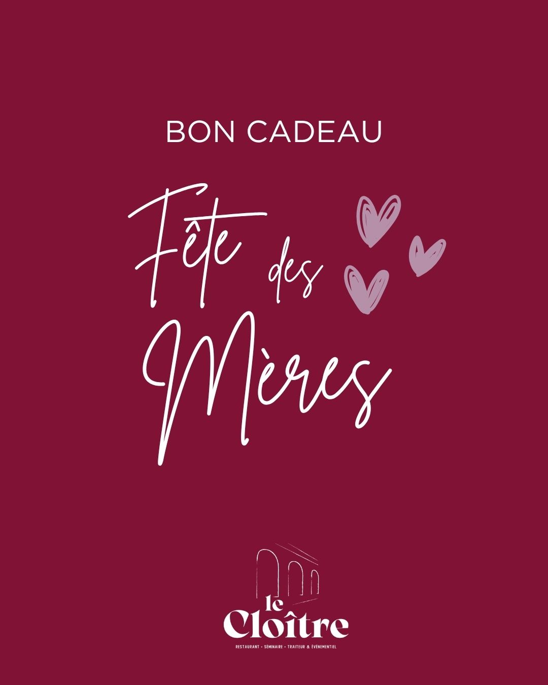 🌸 Fête des Mères 🌸
Parce qu’on aime faire plaisir à sa maman…
✨ Pensez au bon cadeau
Offrez-lui un moment gourmand et plein d’attention au Restaurant du Cloître à Bourbon-Lancy 💝
un déjeuner, un dîner, un moment à partager…
Et ça fait toujours plaisir.
📍 Achat en ligne https://www.restaurantducloitre.fr/bons-cadeaux
#moulinssurallier #digoin #bourgogne #charolaisbrionnais #BourbonLancy #ExpérienceCulinaire #CuisineDeSaison #saoneetloiretourisme #fetedesmeres
