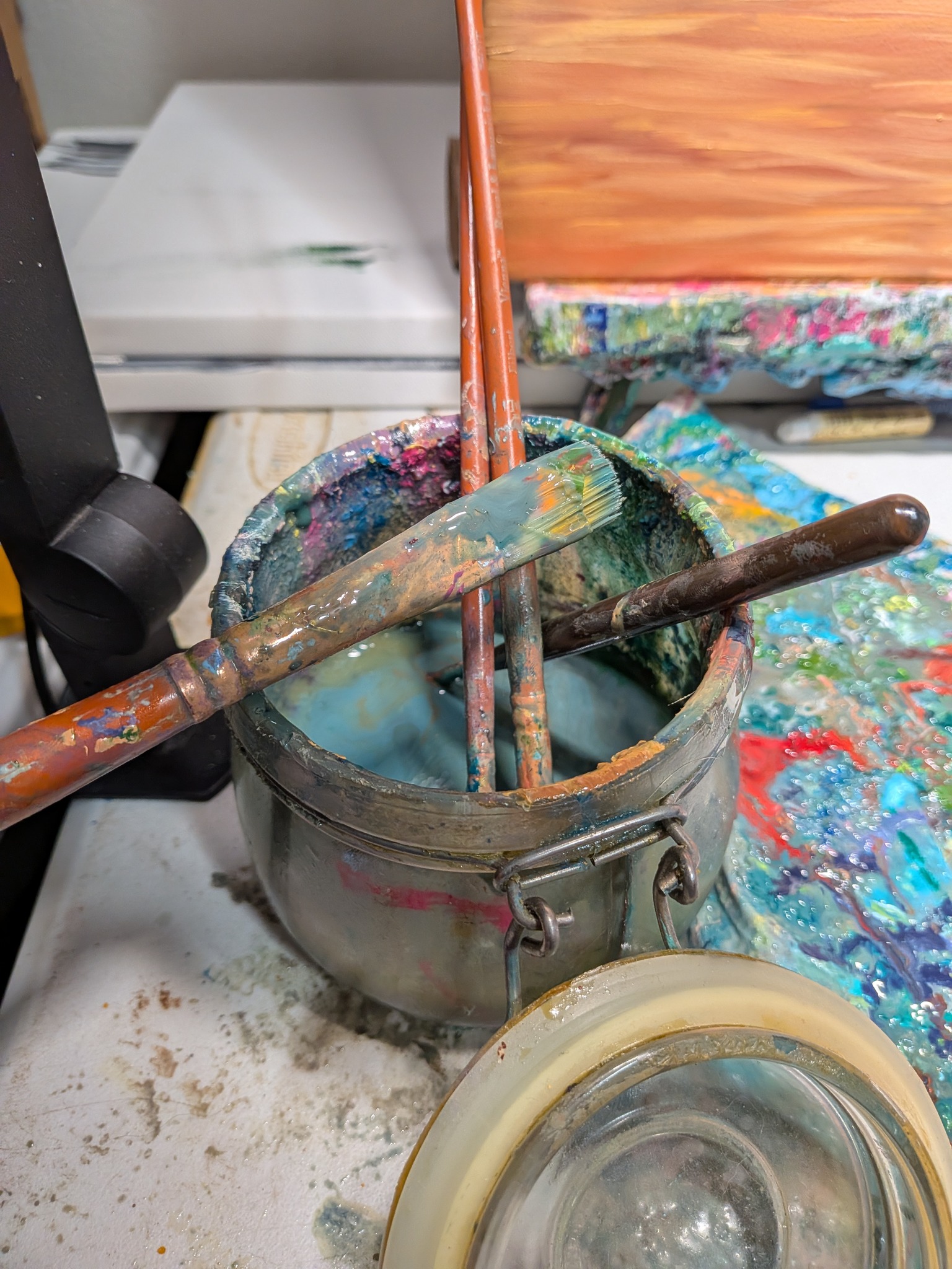 It is past time to clean my brushes... please dont judge me ( but also do, someone needs to hold me accountable) #paintbrush #artstudio #theepiccontd #cccaldwellart #wip