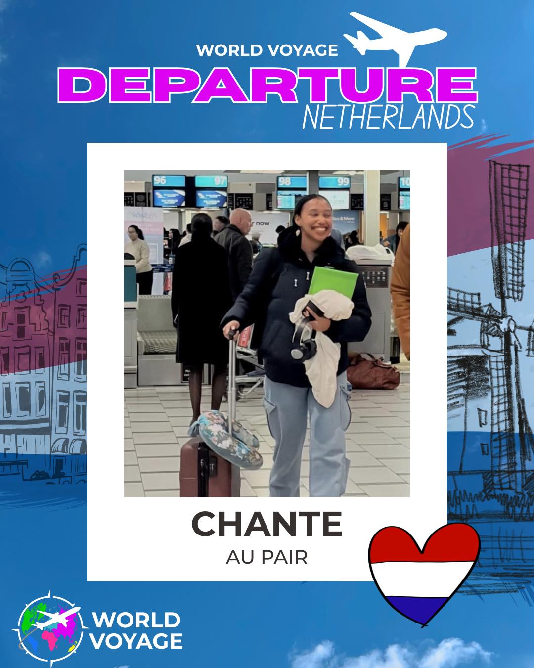 Another adventure begins!✈️🇳🇱
🤩 Chante has officially departed for the Netherlands to begin her au pair journey with World Voyage. This is the beginning of a season that will be filled with growth, travel, cultural exchange, and unforgettable memories.
Bon voyage, Chante! We wish you safe travels and the most incredible adventure ahead! 🌍 🩷
#WorldVoyage #AuPairNetherlands #DepartureDay #AuPairLife #TravelAbroad #NetherlandsAdventure