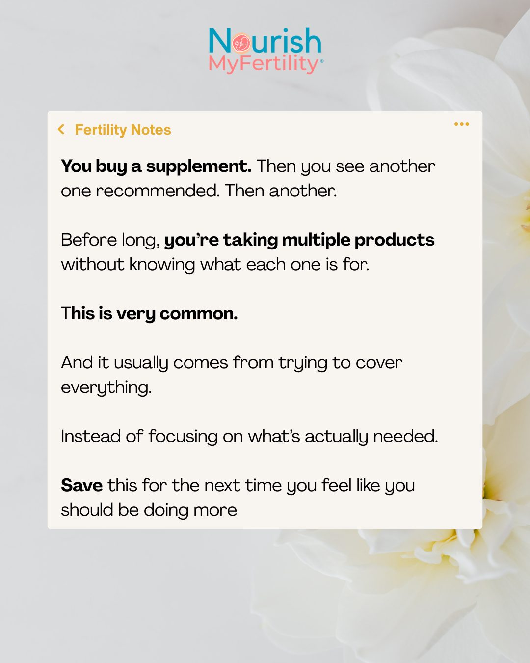 You buy a supplement, then see another one recommended, then another. Before long, you are taking multiple products without knowing what each one is for.
This is very common. And it usually comes from trying to cover everything. Instead of understanding what is actually needed.
If you want a starting point for what to focus on. DM me CHECKLIST and I will send you something helpful to prepare ✨
#fertility #FertilitySupport #ivf #ivfsupport