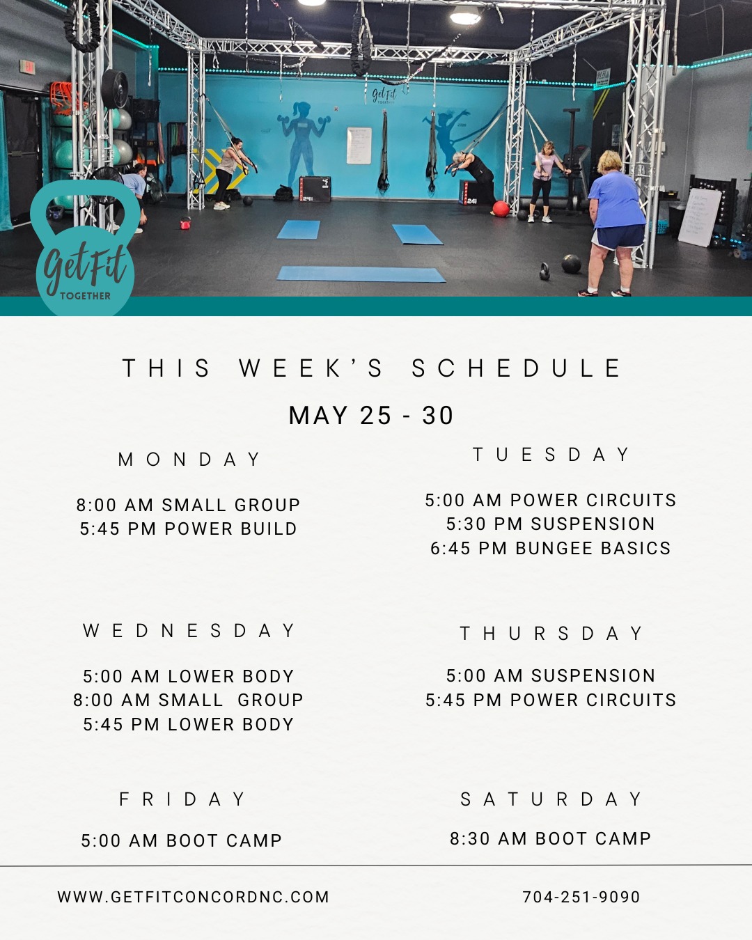 Book your spot and join us for a workout.
Get Fit Together
Concord NC
www.getfitconcordnc.com