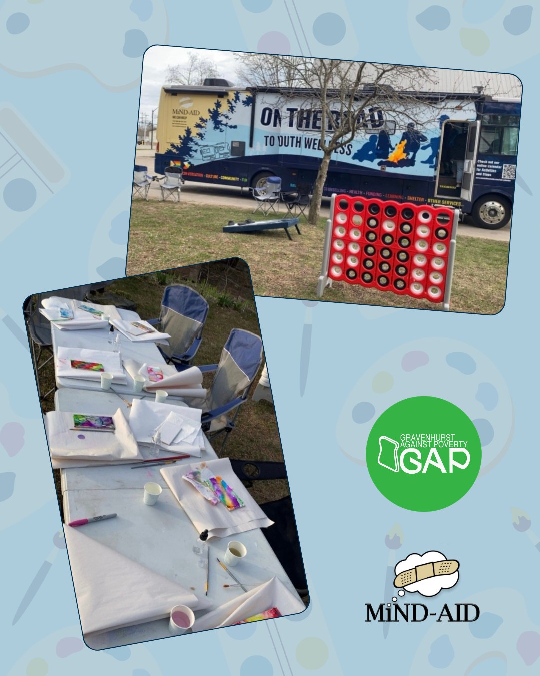 Our Mobile Hub is out and about, doing cool things in the community!
Like hanging out with young people who are part of the Youth Adult Centre (YAC) at Gravenhurst Against Poverty. A few weeks ago, Kelly showed the youth how to do alcohol ink on tiles and the youth got to design their own unique buttons to take home.
We had so much fun and can’t wait to head back there soon!
@gravenhurstagainstpoverty