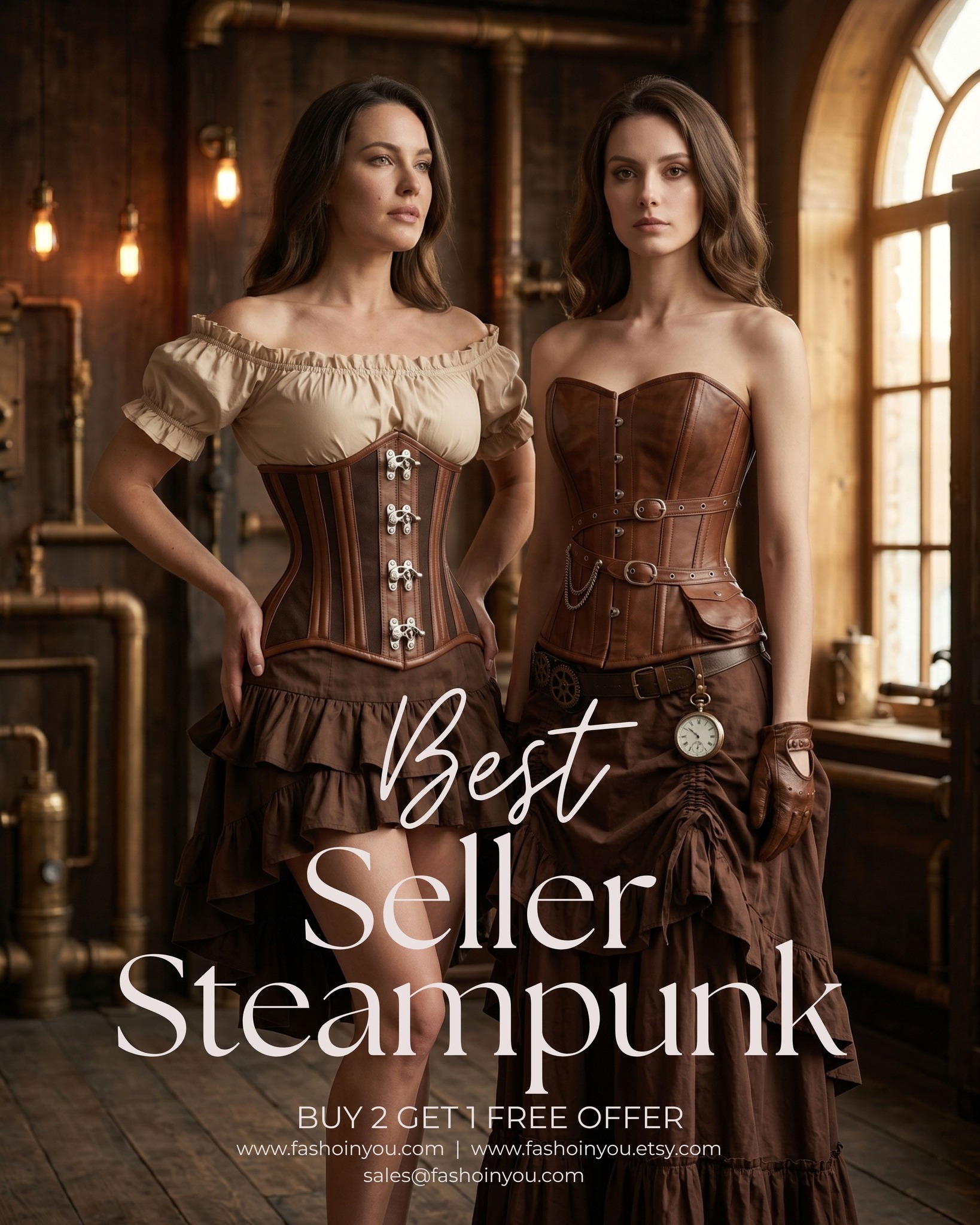 ⚙️ Step into the golden age of steam — where leather meets artistry. ✨
Meet our Best Seller Steampunk Duo — two handcrafted masterpieces built for queens who dare to be different.
🤎 Daisy — Brown Genuine Leather Overbust Corset (from $180)
Crafted from premium genuine sheep leather with 14 steel bones, silver metal busk, hanging metal chains, rivets & buckles — this overbust sculpts a dramatic hourglass while keeping you comfortable all day. The kind of corset that stops the room. 🔗⚙️
🤎 Gaspar — Brown Cotton & Leather Underbust Waist Trainer (from $160)
A powerhouse of 24 steel bones wrapped in a breathable cotton-leather blend. Whether you're waist training or making a bold fashion statement, the Gaspar delivers precision shaping with artisanal craftsmanship. 🏆
🎁 BUY 2, GET 1 FREE — Yes, really. Stock up & style up.
🌍 Free Worldwide Shipping | Duties on Us
✂️ Free Custom Sizing Available — made to fit YOUR body perfectly.
Drop a 🔥 below if you're obsessed, or DM us to place your order!
📩 sales@fashoinyou.com
🛒 www.fashoinyou.com | www.fashoinyou.etsy.com
#SteampunkCorset #LeatherCorset #SteampunkFashion #CorsetStyle #WaistTrainer #OverbustCorset #UnderBustCorset #SteelBonedCorset #GenuineLeather #CorsetLover