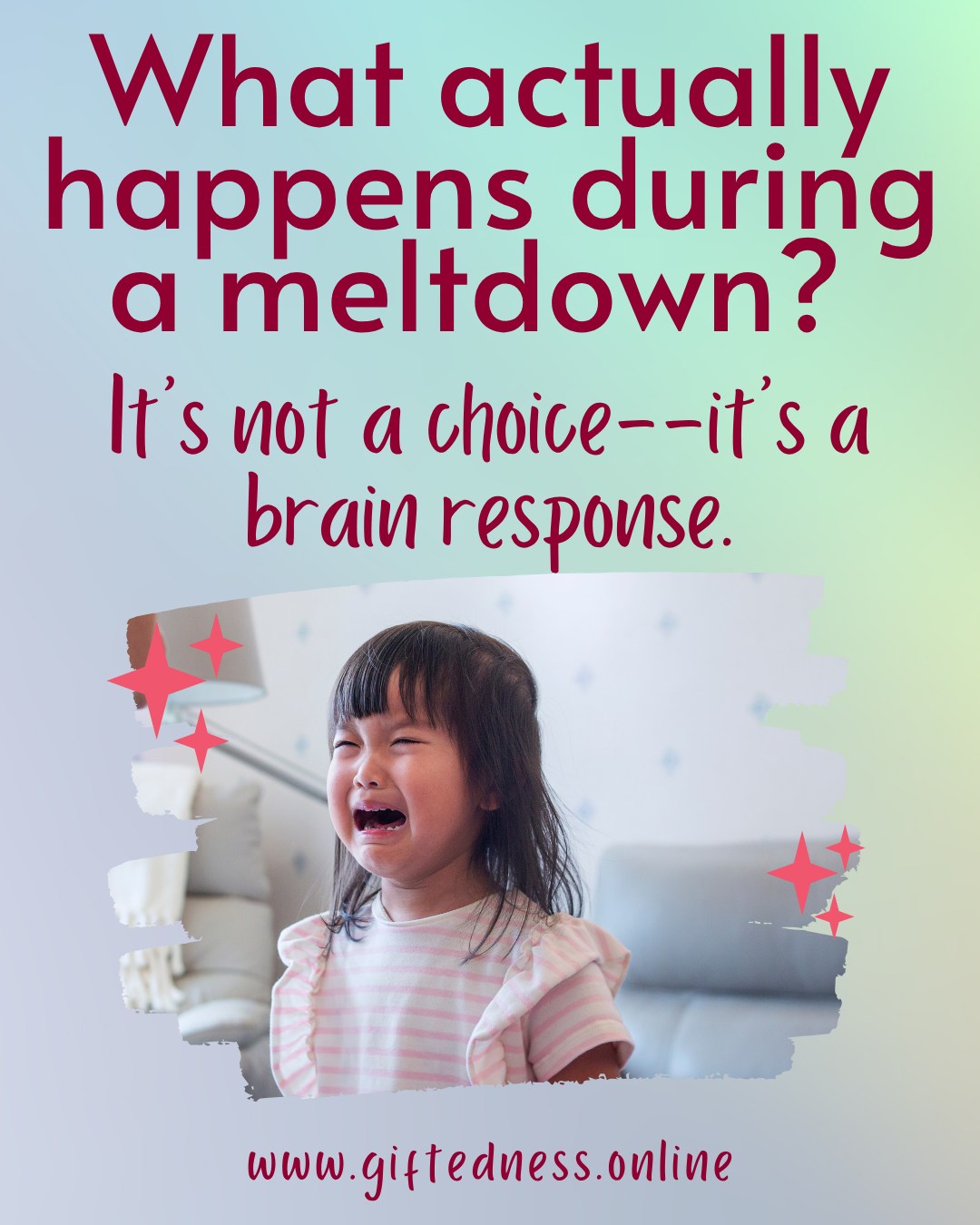 Building on our post from yesterday about emotional intensity...meltdowns are often misunderstood as behavioral problems, but they are better understood as stress responses.
When a child becomes overwhelmed, the brain shifts from a system responsible for reasoning and regulation to one focused on safety and survival. This shift reduces access to language, flexible thinking, and self-control, which is why reasoning or discipline is ineffective in the moment.
This process is linked to the body’s stress response system, which prepares for action rather than communication. Once the stress response subsides, the brain can return to a state where reflection and learning are possible.
Understanding this shift helps guide more effective responses: reducing input, staying calm, and allowing time for recovery.
#overexcitabilities #giftededucation #giftedchildren #parenting #intensity #bigfeelings #GiftedEducation #giftedness #gifted #giftedchild #giftedkids #meltdown