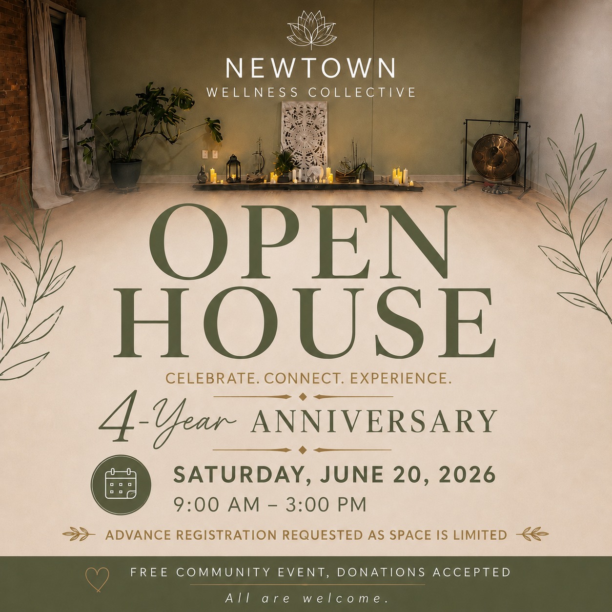 Celebrating Four Years of Newtown Wellness Collective!!
Newtown Wellness Collective began as a simple but powerful vision: a welcoming home where holistic wellness practitioners could meet clients without the burden of maintaining a full‑time office. What started with just a handful of practitioners has blossomed into a growing community hub. Today, we are honored to host a wide spectrum of healing modalities—from Reiki and somatic therapy to sound healing, massage, wellness coaching, yoga, and beyond.
As our clientele grew, so did our space and our dreams. In October 2025, we expanded to include the Prana Therapeutic Yoga studio, marking a beautiful new chapter. We’ve built a full yoga calendar, welcomed larger private groups, and created space for deeper therapeutic work. This expansion wasn’t just about square footage—it was about widening the circle of care, connection, and possibility.
Reaching our four‑year anniversary fills us with gratitude. We simply wouldn’t be here without you. Your trust, your presence, and your willingness to show up for your own healing have fueled every step of our growth. You are the heartbeat of this collective, and we are honored to walk this path with you as we continue expanding our offerings and deepening our roots in the community.
To celebrate, we’re delighted to offer a free day of classes and professional wellness services during our Open House on June 20th, with events running from 9 AM–3 PM. It’s our way of saying thank you—and inviting you to experience the magic of this community firsthand. Explore the schedule below and join us in celebrating four years of healing, growth, and collective care!
With deep appreciation for you, for all our practitioners, and for divine guidance to bring us where we are today ~ can’t wait to share more to come with you!
In loving kindness and gratitude ~ Jen Rizza, Founder of Newtown Wellness Collective
Join us for our Open House - Sat. June 20th - Register at link in bio (space is limited)
#NewtownCommunity #newtownct #sandyhookct #yoga #ReikiHealing #somatictherapy #soundbathhealing #holisticwellnessnearme #communitymatters #WellnessCommunity