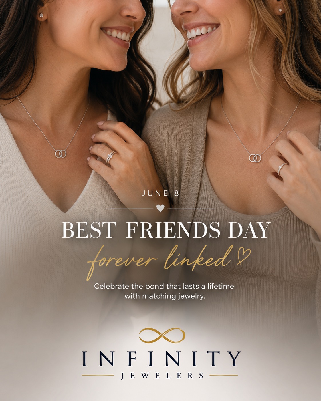Today is Best Friends Day 💛✨
Celebrate your person with a matching piece that symbolizes a bond that lasts a lifetime. From matching necklaces to timeless jewelry sets, Infinity Jewelers has the perfect way to say “forever linked” 💎
Tag your bestie below 👯♀️
#BestFriendsDay #InfinityJewelers #MatchingJewelry #BestieGoals #ShopLocal