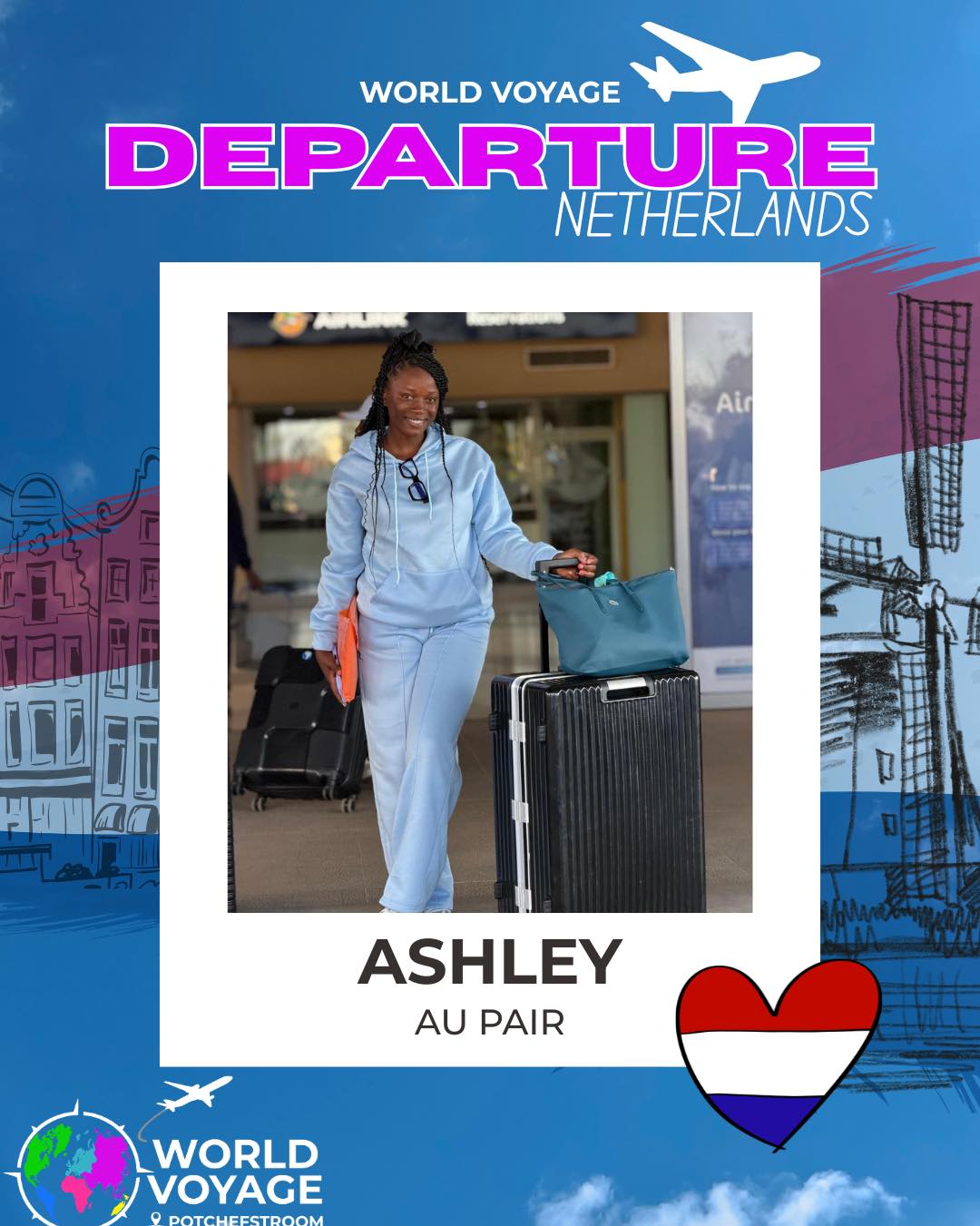 It's safe to say we’re super proud to announce Au Pair Ashley’s departure to the Netherlands! 🇳🇱✨
Our Potchefstroom office helped make this exciting journey possible, and we couldn’t be happier to see Ashley starting this new adventure abroad. 🥹💕
Bon Voyage, Ashley! We're wishing you the most incredible time in the Netherlands. We know you’re going to do amazing things! ✈️
#AuPairLife #NetherlandsAdventure #WorldVoyage #TravelAndWork #AuPairJourney