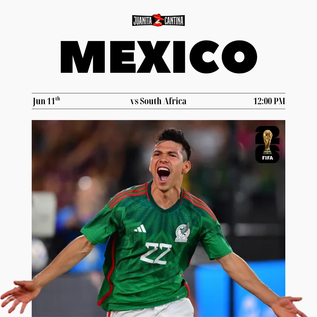 ⚽ World Cup Kickoff at Juanita Cantina ⚽
Join us June 11 at Noon for the opening World Cup match!
🍹 Drink Specials
🌮 Great Food
⚽ Every Match, Every Goal
Grab your friends and catch all the action at Juanita Cantina!
📅 June 11 | ⏰ 12 PM
#WorldCup #JuanitaCantina #WatchParty #SoccerFans #GameDay