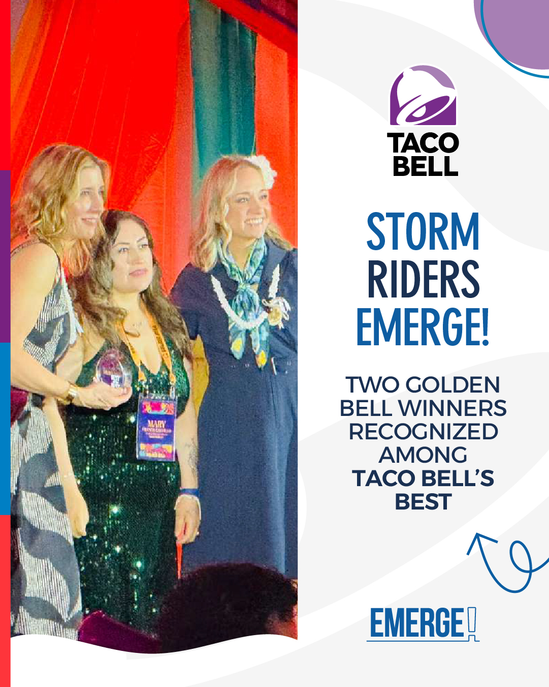 The Golden Bell is one of the highest recognitions in the Taco Bell system and this year, two leaders earned their place on that stage in Hawaii.
This recognition reflects more than operational success alone.
It reflects leadership under pressure, consistency through challenges, strong people development, and a commitment to raising the standard every single day.
The best leaders don’t chase shortcuts.
They stay disciplined.
They keep improving.
And they build teams capable of sustained excellence.
That’s what storm rider leadership looks like at the highest level.
Congratulations to both Golden Bell winners on this well-earned recognition!
www.emergeinc.net/news
#GoldenBell #LeadershipJourney #LeadershipInAction #TeamCulture #PeopleDevelopment #GrowthMindset #RestaurantLeadership #LeadershipGoals #TeamSuccess #TacoBell #EmergeInc #Recognition #WinningTeam #FutureLeaders
