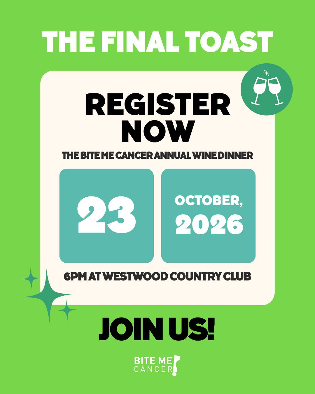 Teenagers with cancer miss out on so much more than school. They can lose time with friends, sports, activities, milestones, and the simple joy of just being a teen.
That’s why we are so honored to support them and their families every step of the way. Join us as we gather for our annual dinner event and raise a “Final Toast” to the impact we’ve made together.
Please consider sponsoring, attending, or donating your tickets so parents of teens with cancer can attend for free. Together, we can remind these families they are never alone. The link is in our bio.💚