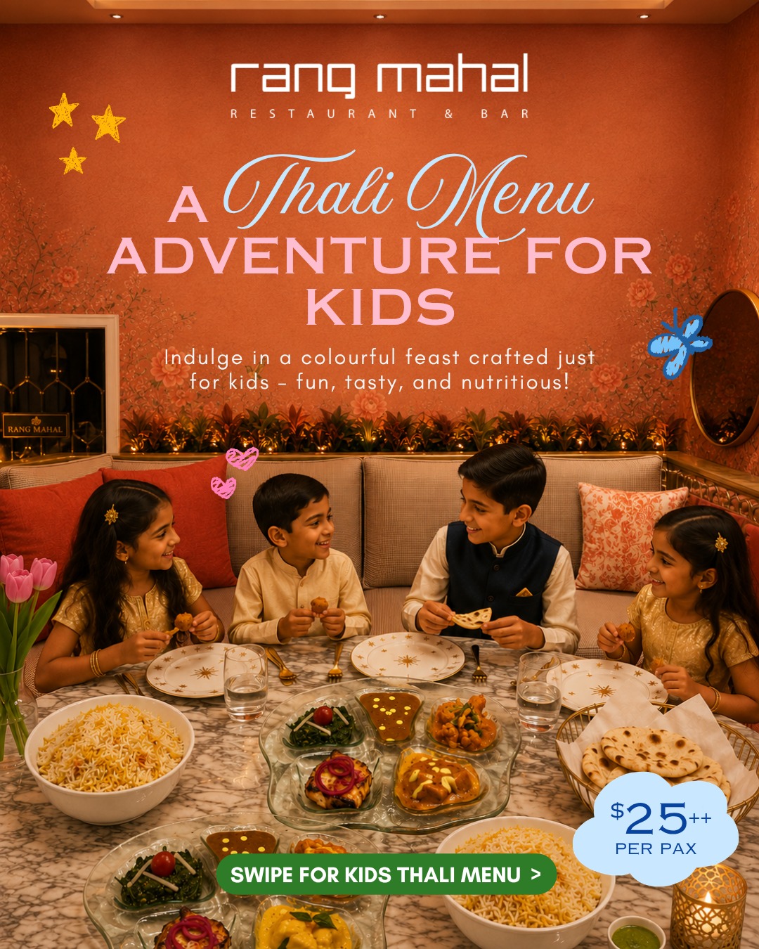 A little feast for the little ones. ๐ง๐ง
Introducing Rang Mahalโs specially curated Kids Thali, thoughtfully crafted with child-friendly favourites and balanced flavours that young diners will enjoy.
Because great family meals should be enjoyed by every generation.
๐ฐ $25++ per pax
Reserve your table today!
๐ Naumi Hotel Singapore | 41 Seah Street
#RangMahalSG #KidsThali #FamilyDiningSG #IndianCuisineSG #SingaporeFoodie #FamilyRestaurantSG