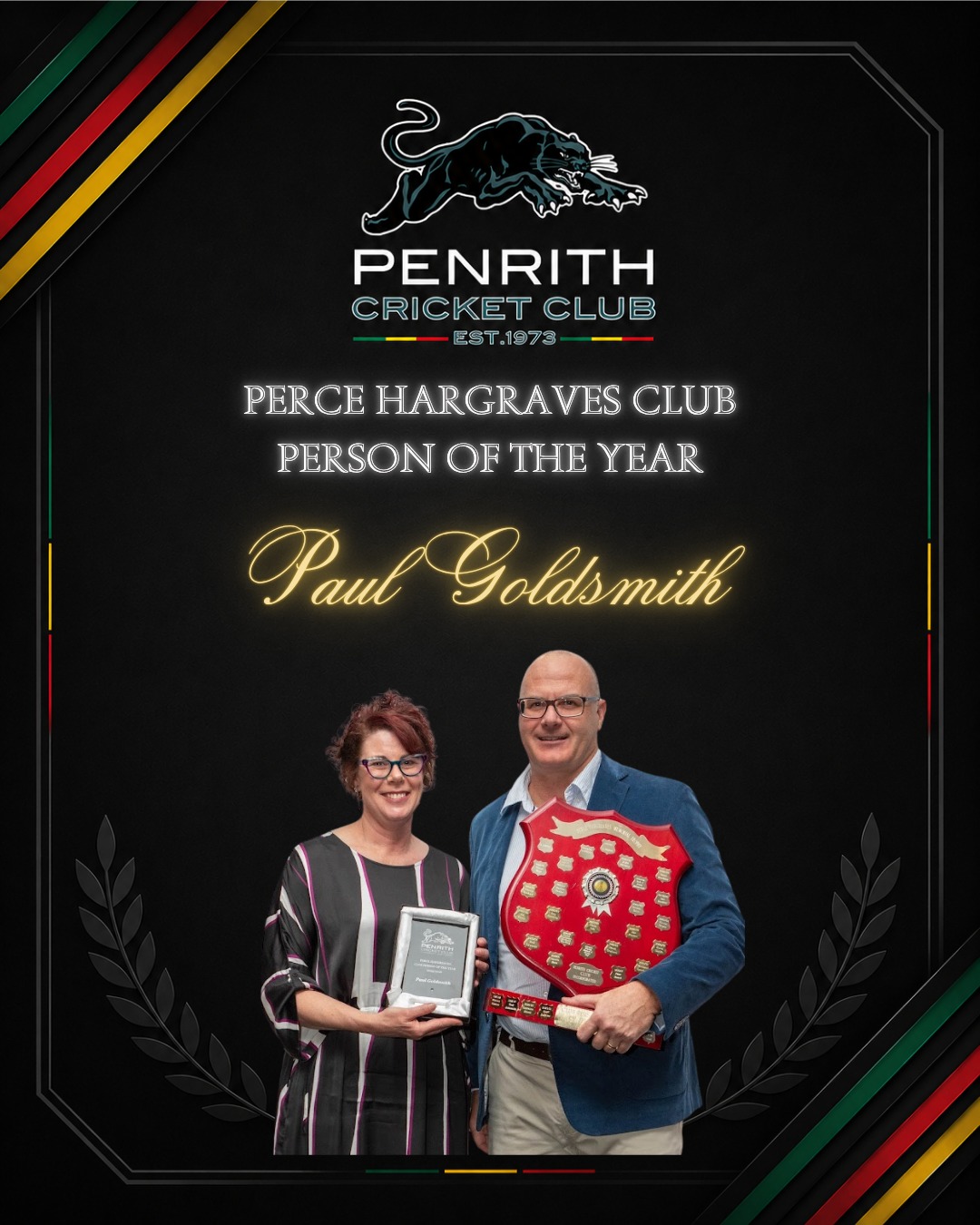 Congratulations to Paul Goldsmith on being the recipient of the Perce Hargraves Club Person of the Year. A very deserving winner, Goldy joins Geoff Sullivan as the only people to win this award on multiple occasions.
Goldy has been the president of Penrith Cricket Club since the 2014/15 season, recently deciding that this season would be his last at the helm of Penrith. Goldy has played a key role behind the scenes supporting the club's success over the past decade. Goldy has also been the club's delegate for the SCA and NSWCA, and is currently on the SCA Committee.
Congratulations Goldy!
Paul was presented with the award by last year's winner, Catherine Pratt.
#LTC #PenrithCricketClub