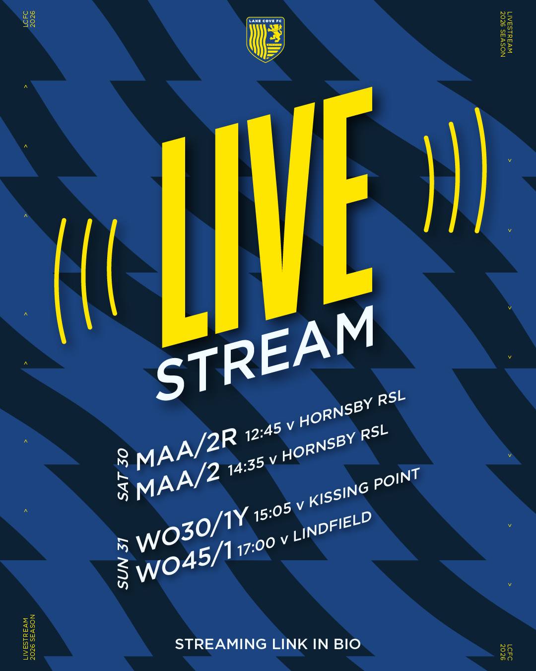 LCFC TV!!!
Our supporters will be able to stream 4 games live from Blackman Park this weekend. Link in bio to our YouTube channel.
Sat 30 May
MAA/2R 12:45 v HORNSBY RSL
MAA/2 14:35 v HORNSBY RSL
Sun 31 May
WO30/1Y 15:05 v KISSING POINT
WO45/1 17:00 v LINDFIELD
π΅π‘β½οΈπͺπ‘π΅
@lanecove_div2
#AnyOneCanPlay #LaneCoveFC
#LaneCove #inthecove #NSFA #footballnsw #footballaustralia #football #soccer #footballislife #footballculture #footballlife #femalefootball #MatchDay #livefootball
photography by @snapshootscore