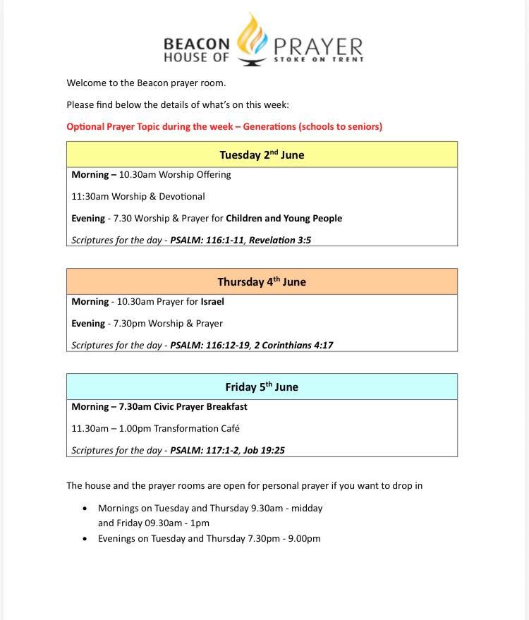We’re looking forward to welcoming you back into the house this week.
Take a look at where you might be able join us and make a note of our particular new regular prayer push for Children and Young people ❤️🙏
