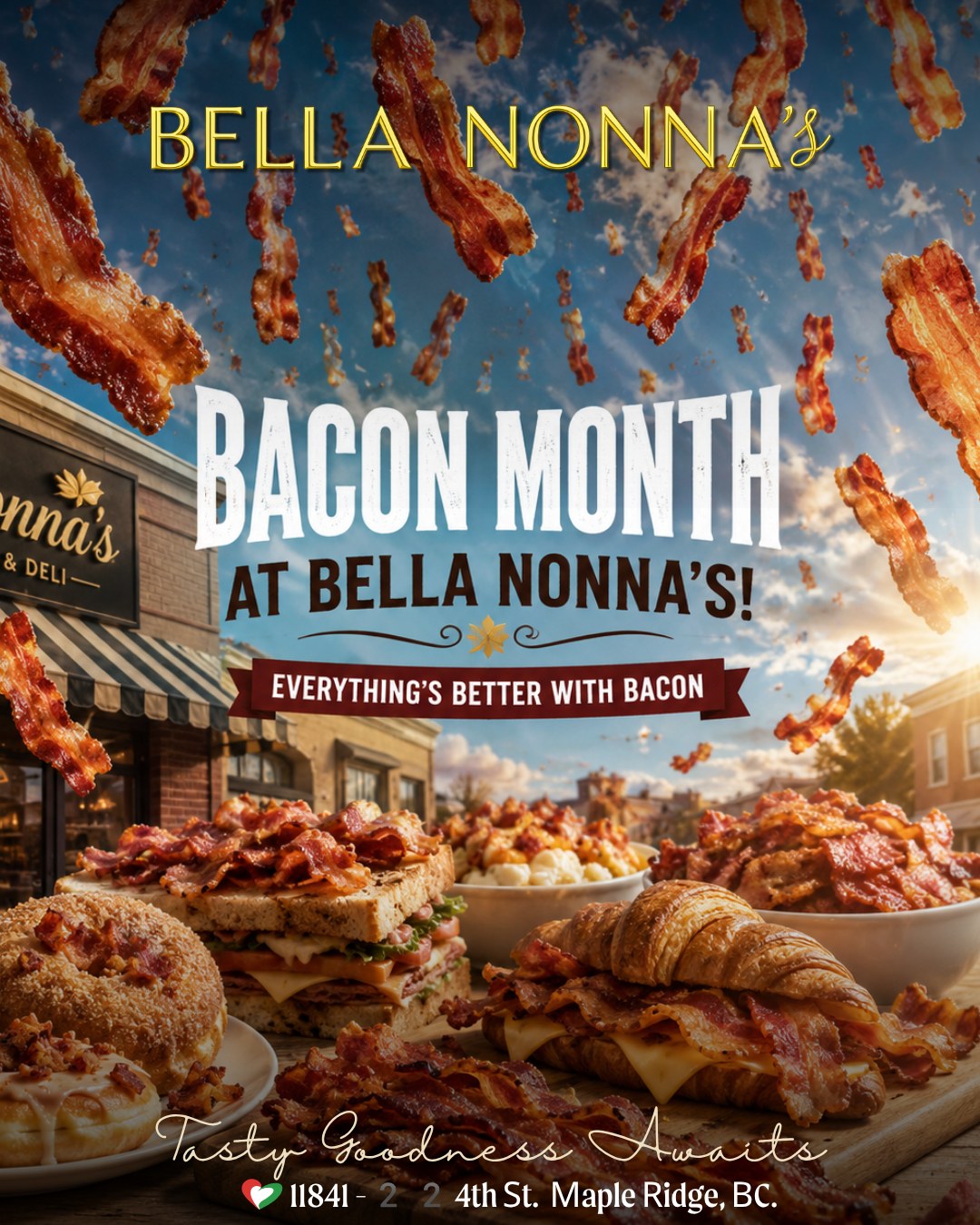 🥓 JUNE IS BACON MONTH AT BELLA NONNA’S! 🥓
Some months are good…
June is BACON month. 😎
Whether you love it crispy, stacked high on a sandwich, wrapped around your favorite foods, or piled onto breakfast, there is no denying that bacon makes everything better.
To celebrate, we’re kicking off the month with our brand-new Lumberjack Sandwich Special and plenty of bacon-filled inspiration throughout June.
Tell us below👇
How do YOU like your bacon?
🥓 Extra crispy
🥓 Thick cut
🥓 Maple smoked
🥓 “Just bring me all the bacon”
Bon Appetito! 😋
Warm regards,
The Bella Nonna’s Team 💪
📍 11841 224th St, Maple Ridge, BC
📞 (604) 467-7875
#BellaNonnas #BaconMonth #MapleRidge #SupportLocal #LunchTime #ItalianBakery #BaconLovers
