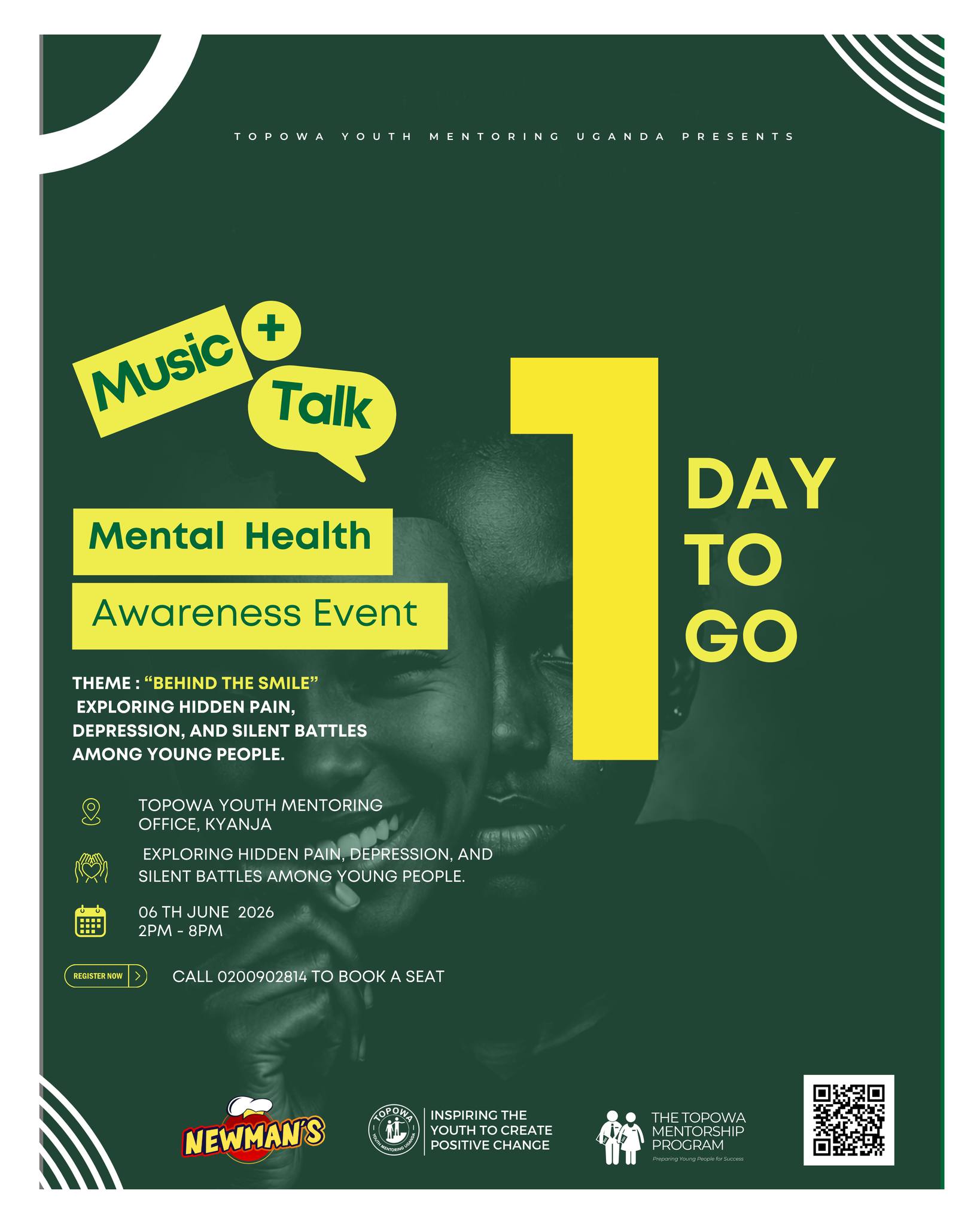 The Wait is almost over, 1 day to the much-anticipated Music + Talk Topowa Mental Health Event happening this Saturday 6th June 2026 at our Office Headquarters in Kyanja. Don't miss this opportunity to interact with Mental health Proffessionals.
#TopowaMusicPlusTalk
#InspireMotivateGrow
#TopowaYouthUg