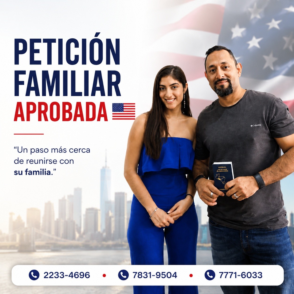 🇺🇸 Aprobación de Petición Familiar
Nos complace compartir otro resultado favorable en un proceso de petición familiar para Estados Unidos.
La reunificación familiar es uno de los beneficios migratorios más importantes, permitiendo que familias elegibles puedan avanzar hacia el objetivo de vivir juntas y construir su futuro en un mismo país.
Cada caso es único y requiere una preparación adecuada, atención a los detalles y acompañamiento profesional durante cada etapa del proceso.
Si desea recibir orientación sobre una petición familiar para un cónyuge, hijos, padres o hermanos, nuestro equipo está disponible para brindarle asesoría personalizada.
📞 2233-4696 | 7831-9504 | 7771-6033
Legal Visa
Comprometidos con acompañarle en cada paso de su proceso migratorio. 🇺🇸