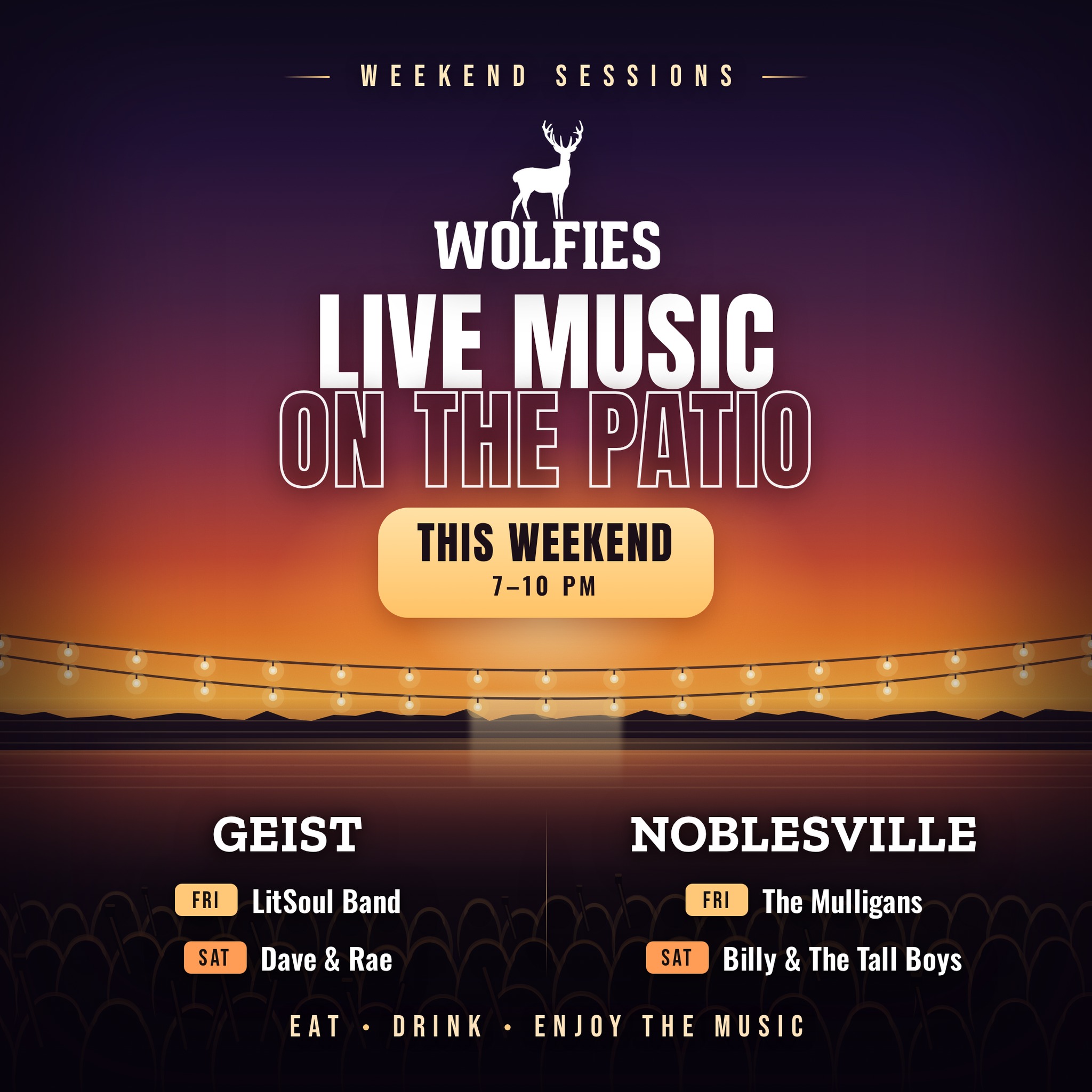 June called. It wants you on the patio. 🎶☀️
Live music is back tonight and Saturday from 7 to 10 with cold drinks, great food, and a lineup worth sticking around for.
Check out who's playing and let's start summer right.
@daveandrae @thelitsoulband @themulligans_ @billyandthetallboys
#WolfiesGrill #LiveMusic #WeekendVibes #PatioSeason #SummerNights #WeekendPlans #IndianaEats #EatLocalIN #FoodAndDrinks #SupportLocalMusic #LiveMusicWeekend #WolfiesWeekend