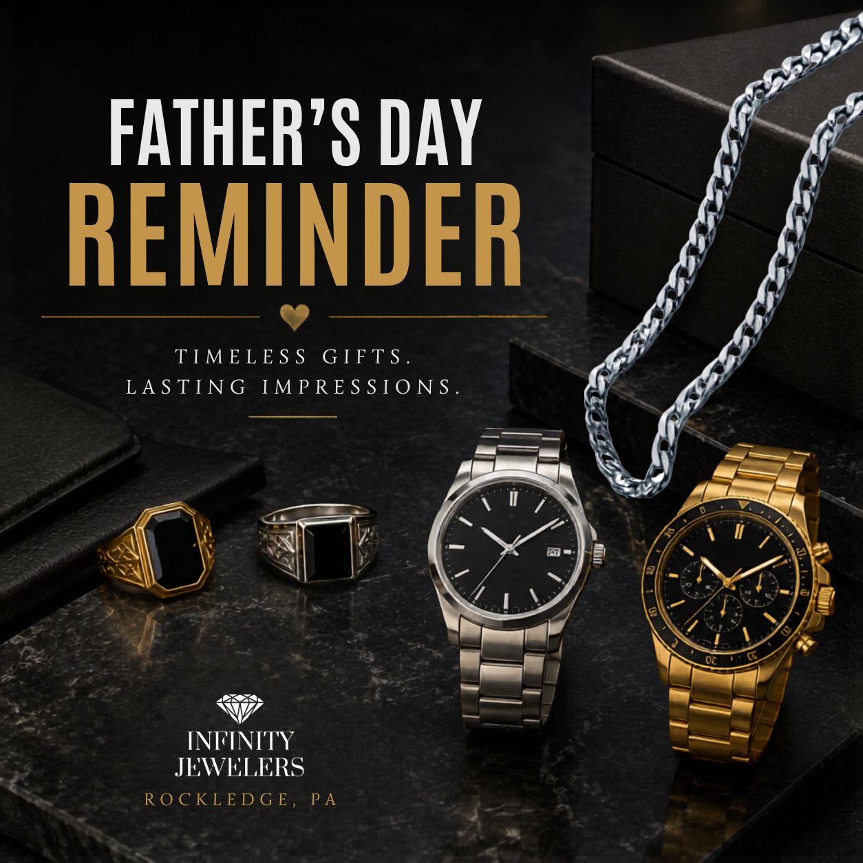 If Father's Day snuck up on you this year... you're not alone 😅 The good news? Infinity Jewelers has plenty of gift ideas Dad will love—from watches and chains to timeless pieces he'll wear for years to come.
Stop in and we'll help you find the perfect gift. Easy.📍Infinity Jewelers – 408 Huntingdon Pike, Rockledge
#FathersDay #GiftForDad #InfinityJewelers #MensJewelry #MensWatches #ShopLocal