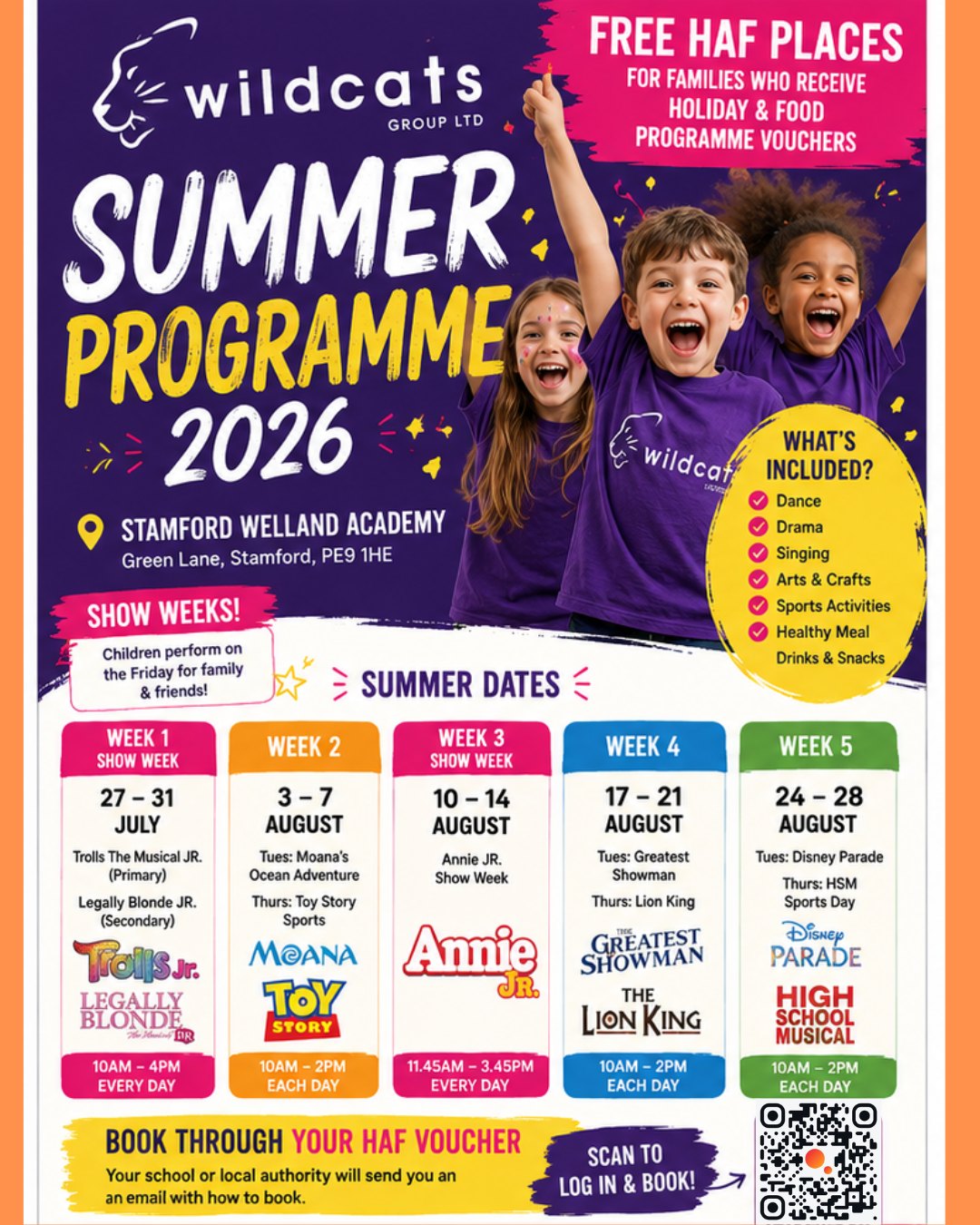 ✨HAF funded places now open for expressions of interest✨
If you receive free school meals you can now PRE REGISTER for HAF show weeks or one day workshops with Wildcats.
Those who pre-register will be sent a reminder just before the booking slots open, and for those particularly wanting the show weeks this will be helpful in securing places. Use the link below to pre-register now:
https://eequ.org/wildcatstheatreschool
Remember we also have limited non HAF funding plus our normal pay as you go routes (including childcare vouchers and tax free childcare). Go to our website for more info!